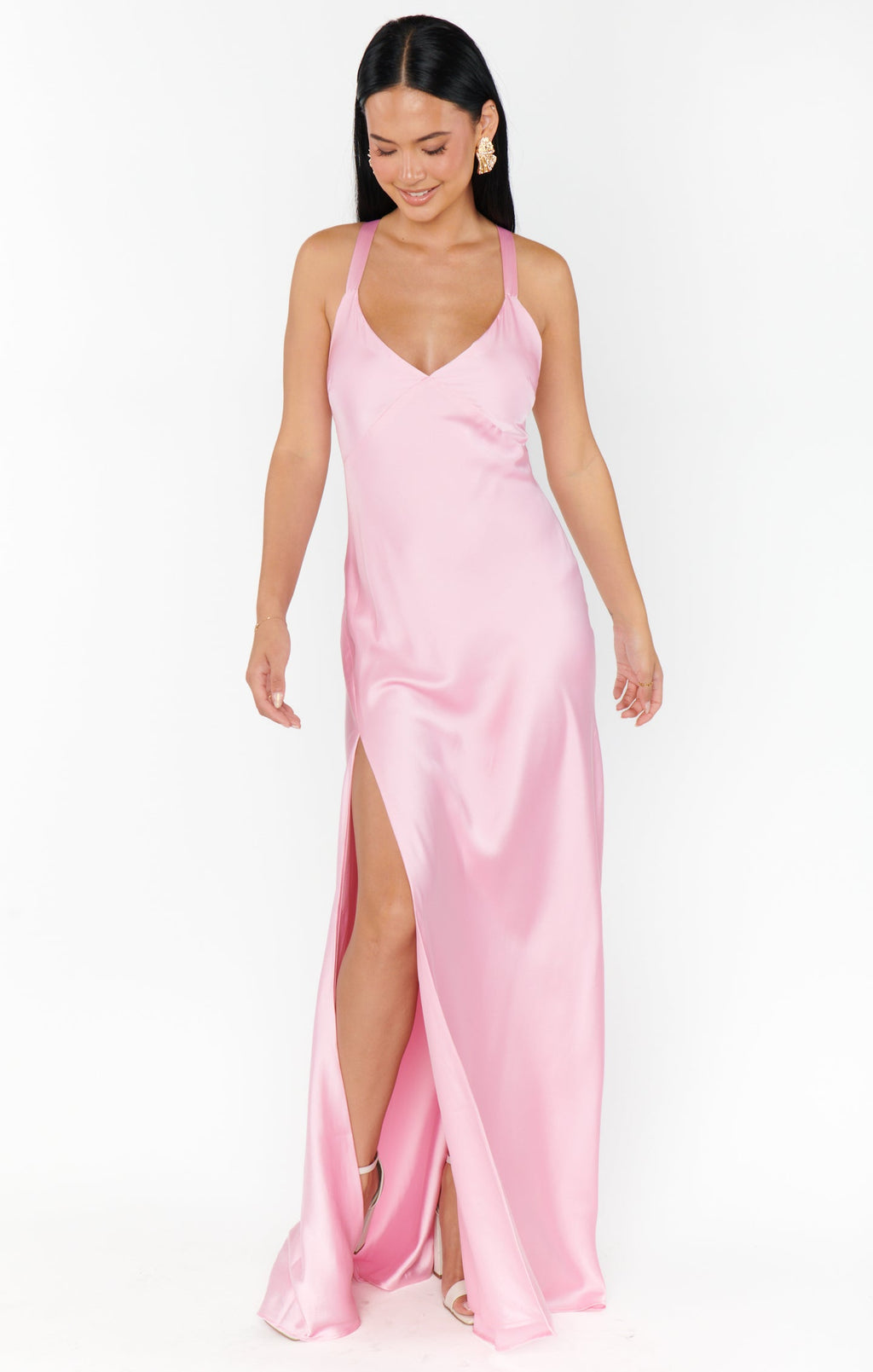 Anderson Maxi Dress ~ Light Pink Luxe Satin