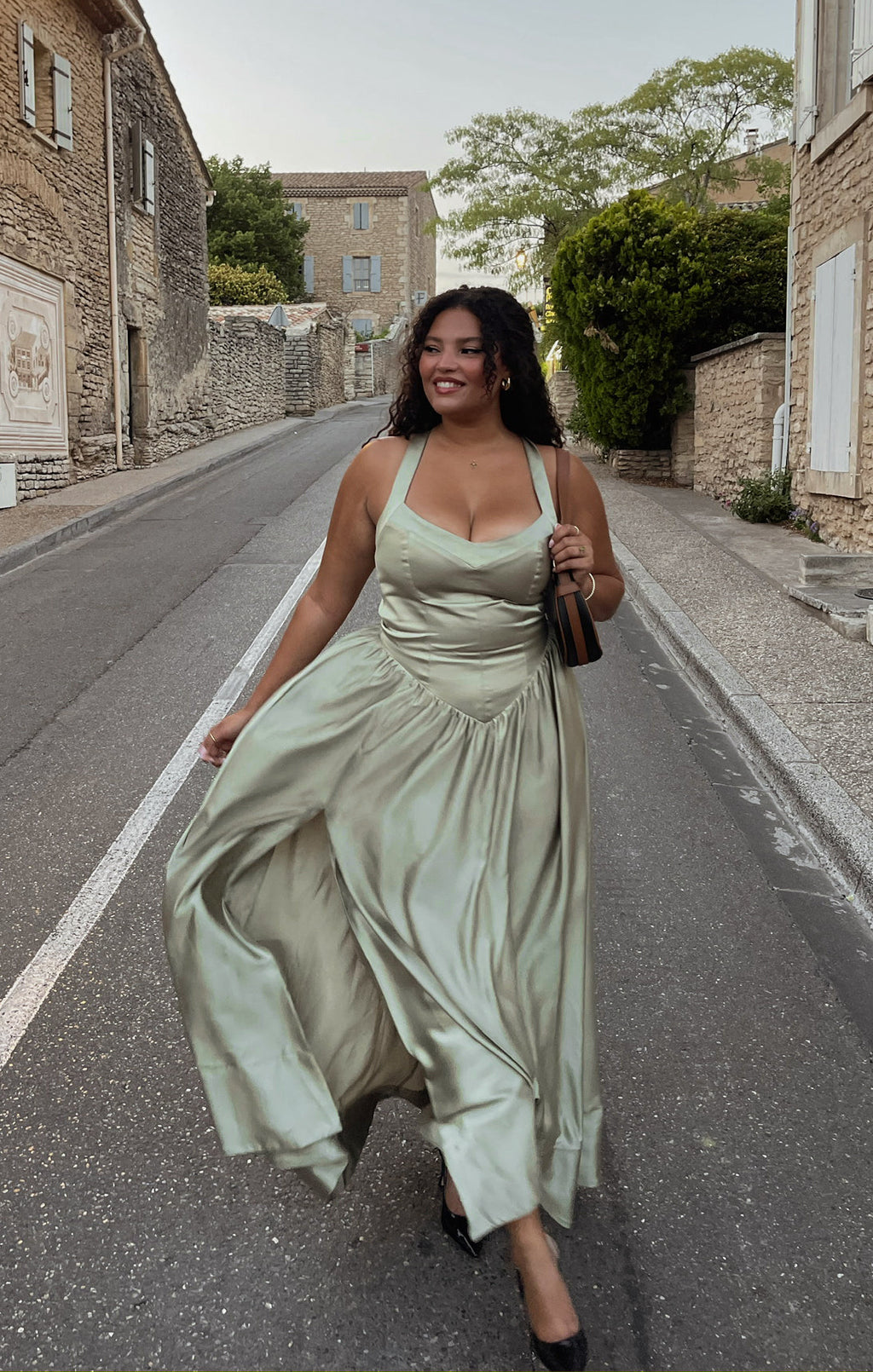 Abigail Maxi Dress ~ Moss Green Luxe Satin