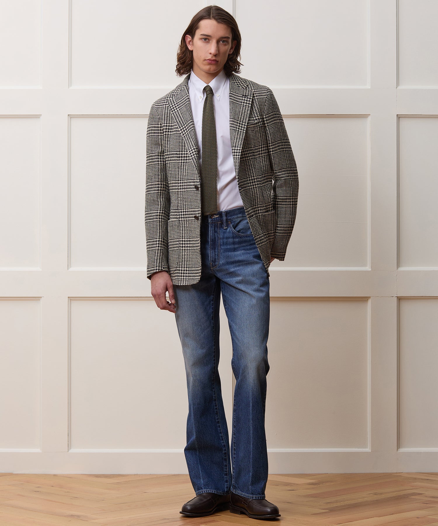 Italian Linen-Silk Sport Coat in Cream Glen Plaid