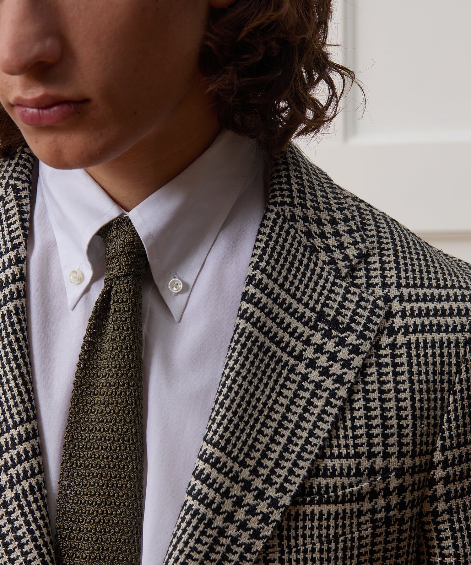 Italian Linen-Silk Sport Coat in Cream Glen Plaid