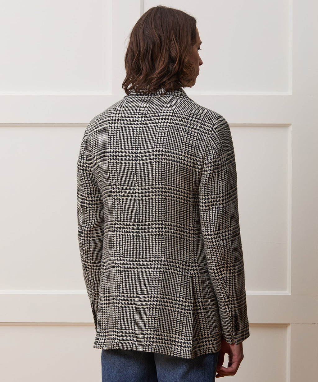 Italian Linen-Silk Sport Coat in Cream Glen Plaid