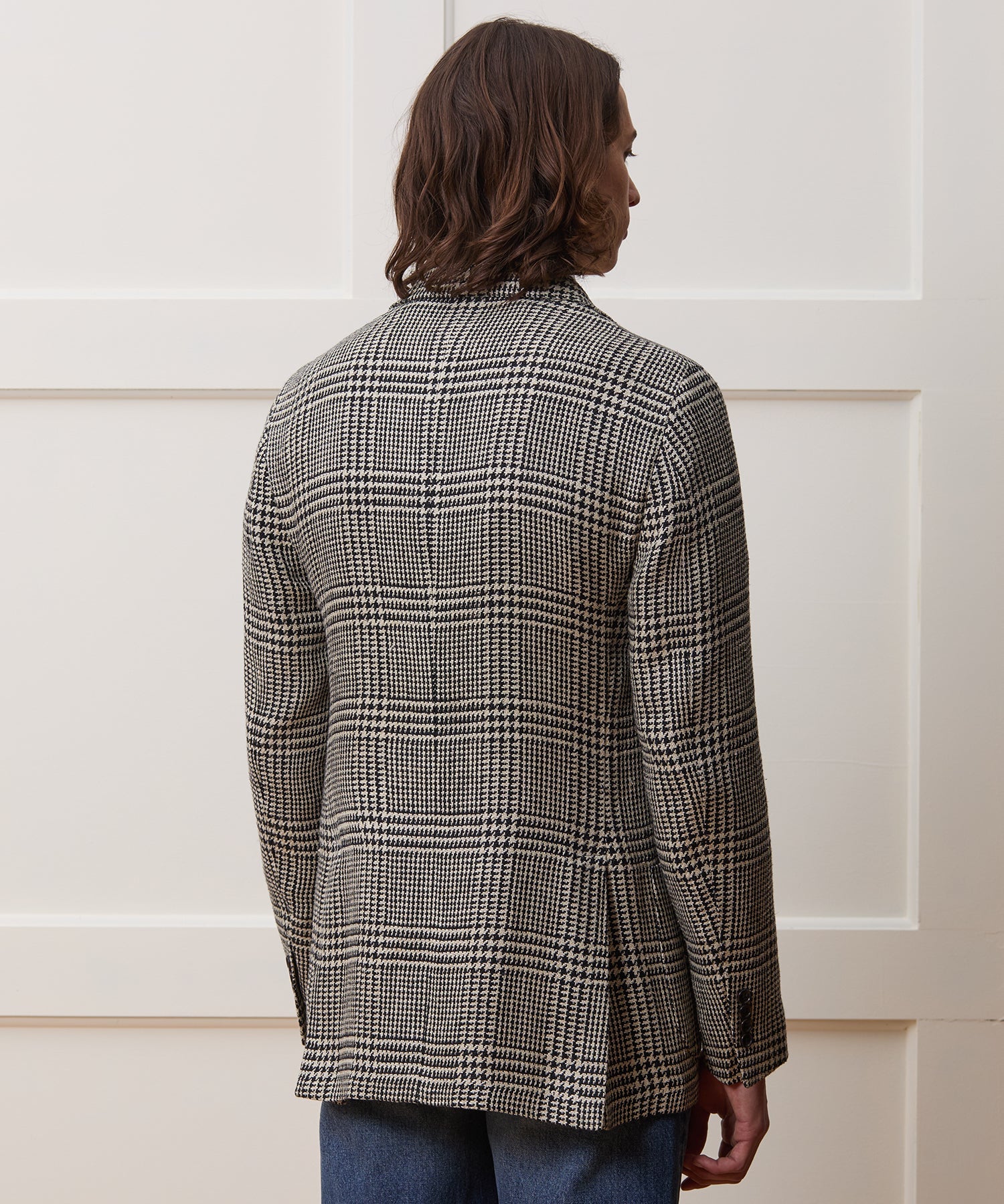 Italian Linen-Silk Sport Coat in Cream Glen Plaid