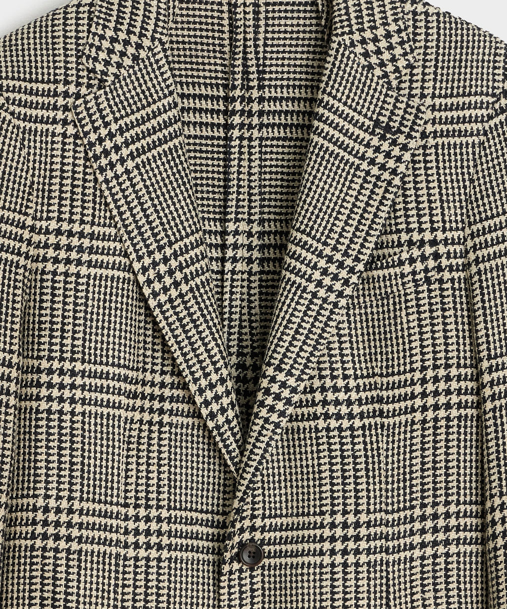 Italian Linen-Silk Sport Coat in Cream Glen Plaid