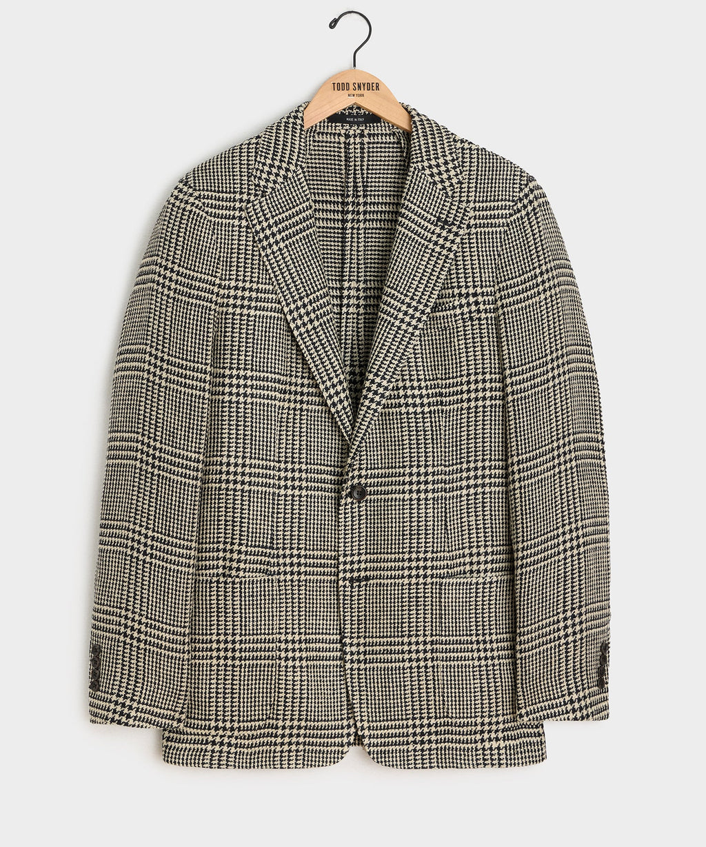 Italian Linen-Silk Sport Coat in Cream Glen Plaid