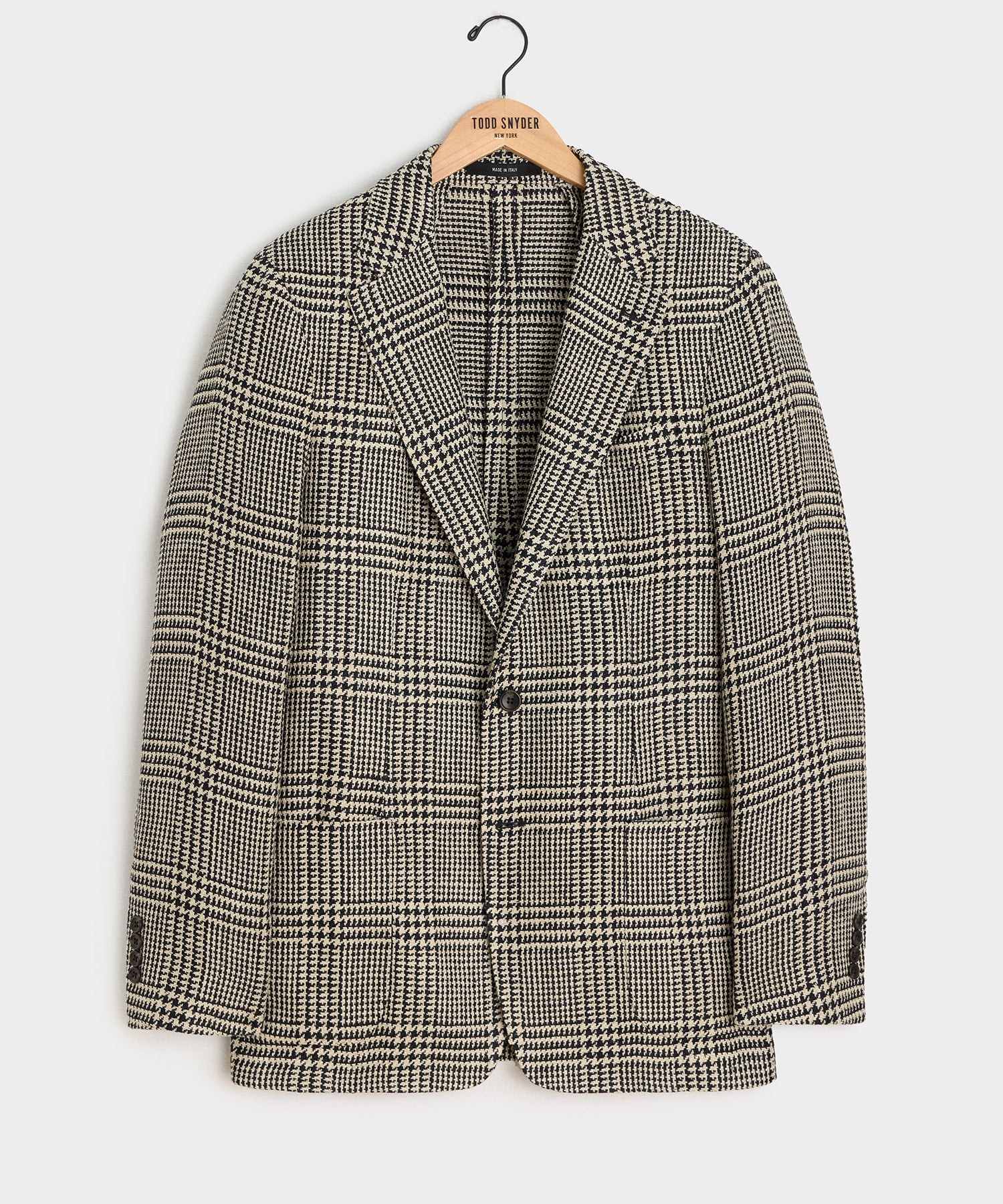 Italian Linen-Silk Sport Coat in Cream Glen Plaid