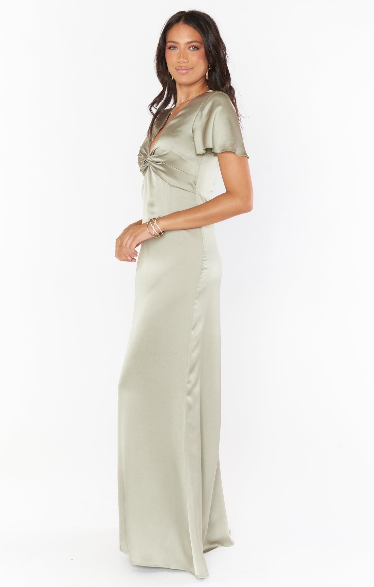 Rome Twist Gown ~ Moss Green Luxe Satin