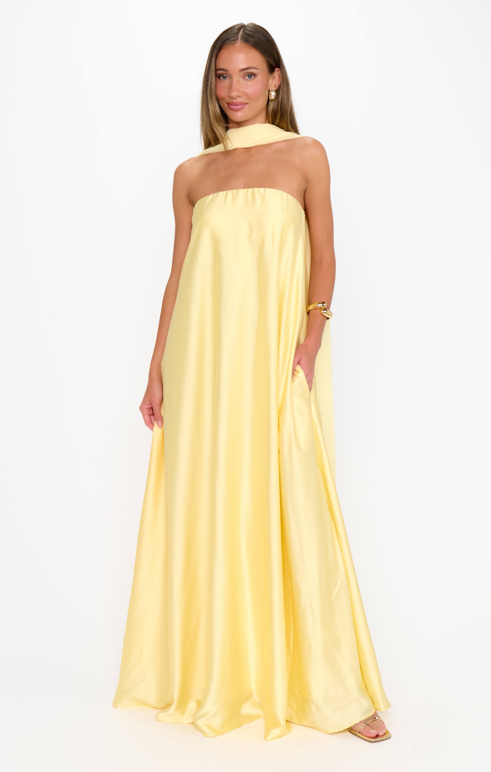 Tinsley Tube Dress ~ Pale Yellow Luxe Satin