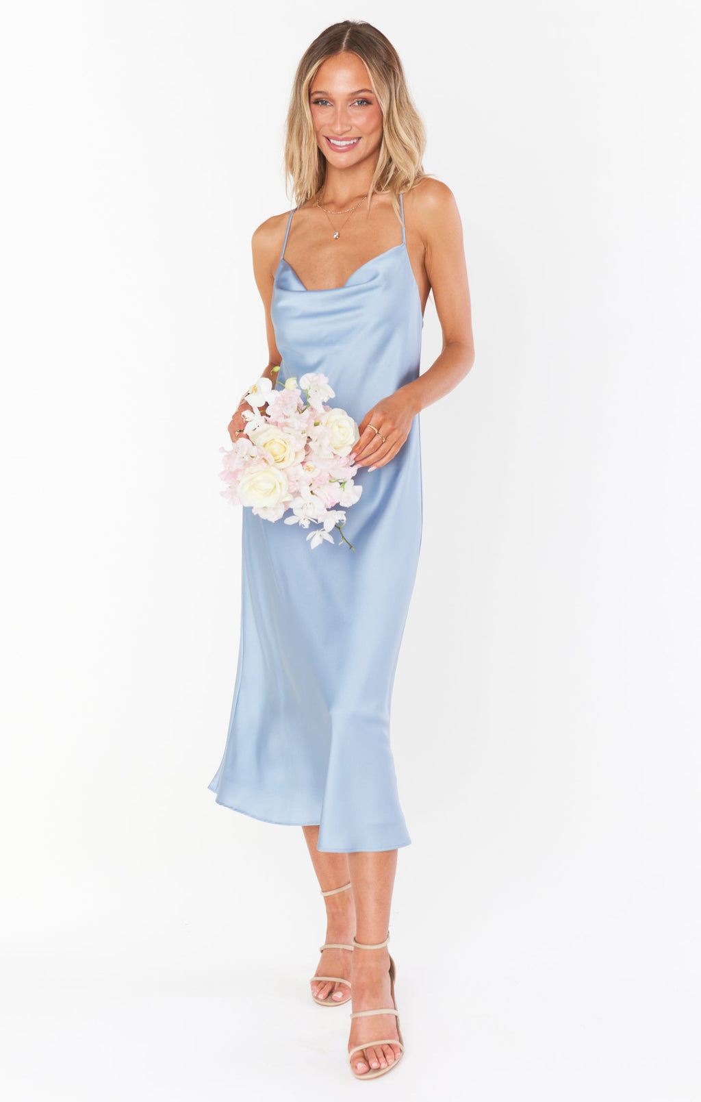 Verona Cowl Dress ~ Steel Blue Luxe Satin