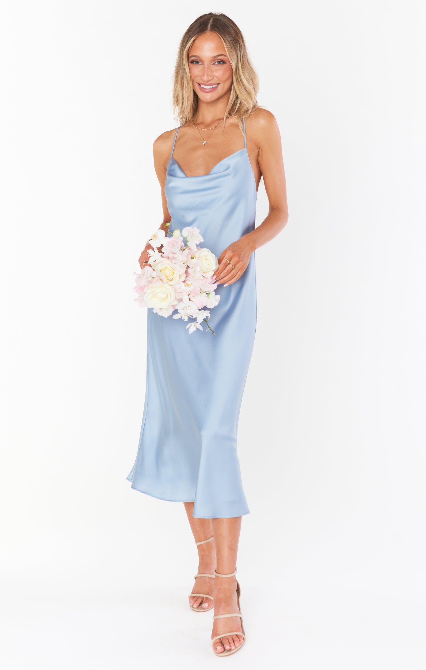 Verona Cowl Dress ~ Steel Blue Luxe Satin