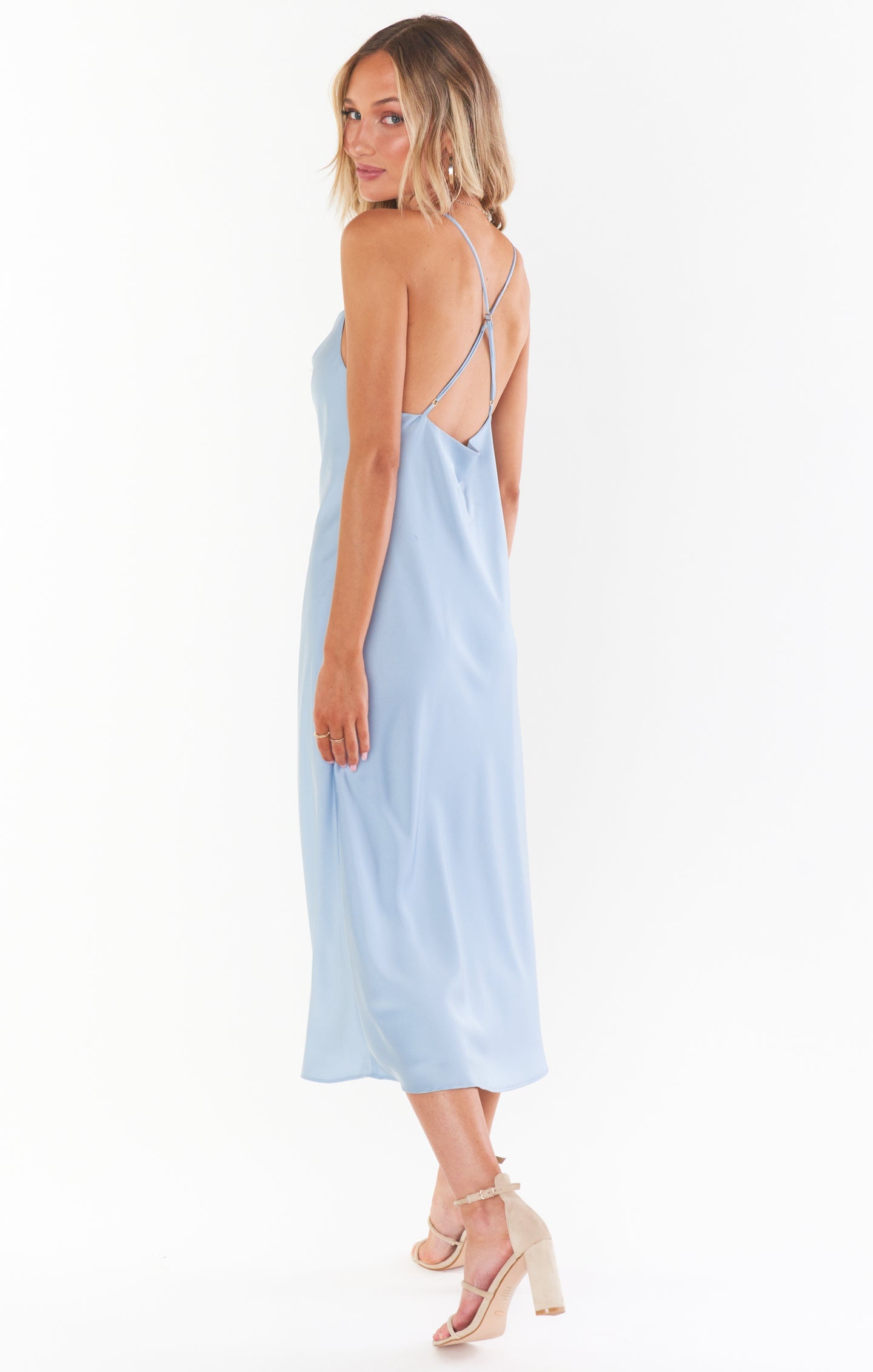 Verona Cowl Dress ~ Steel Blue Luxe Satin