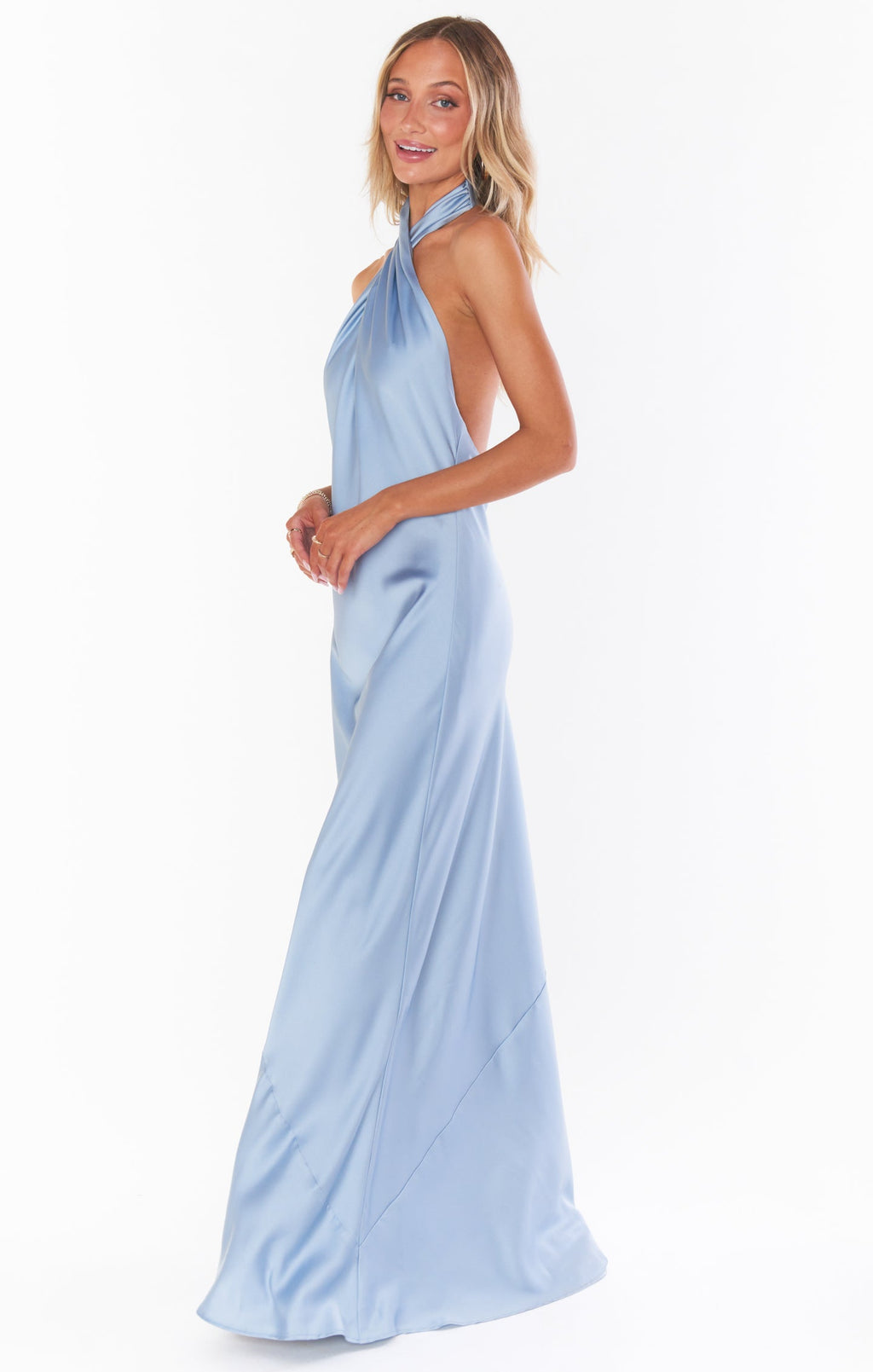 Jasmine Halter Maxi Dress ~ Steel Blue Luxe Satin