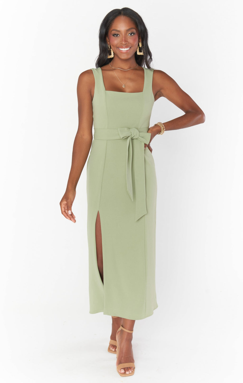 Eden Midi Dress ~ Moss Green Stretch