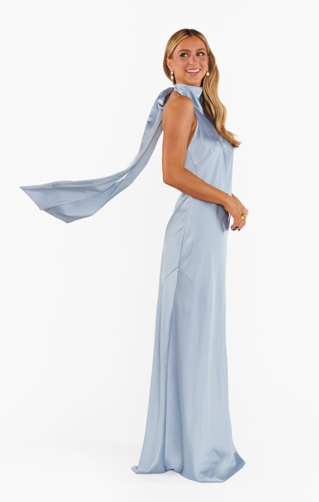 Lisa Maxi Dress ~ Steel Blue Luxe Satin