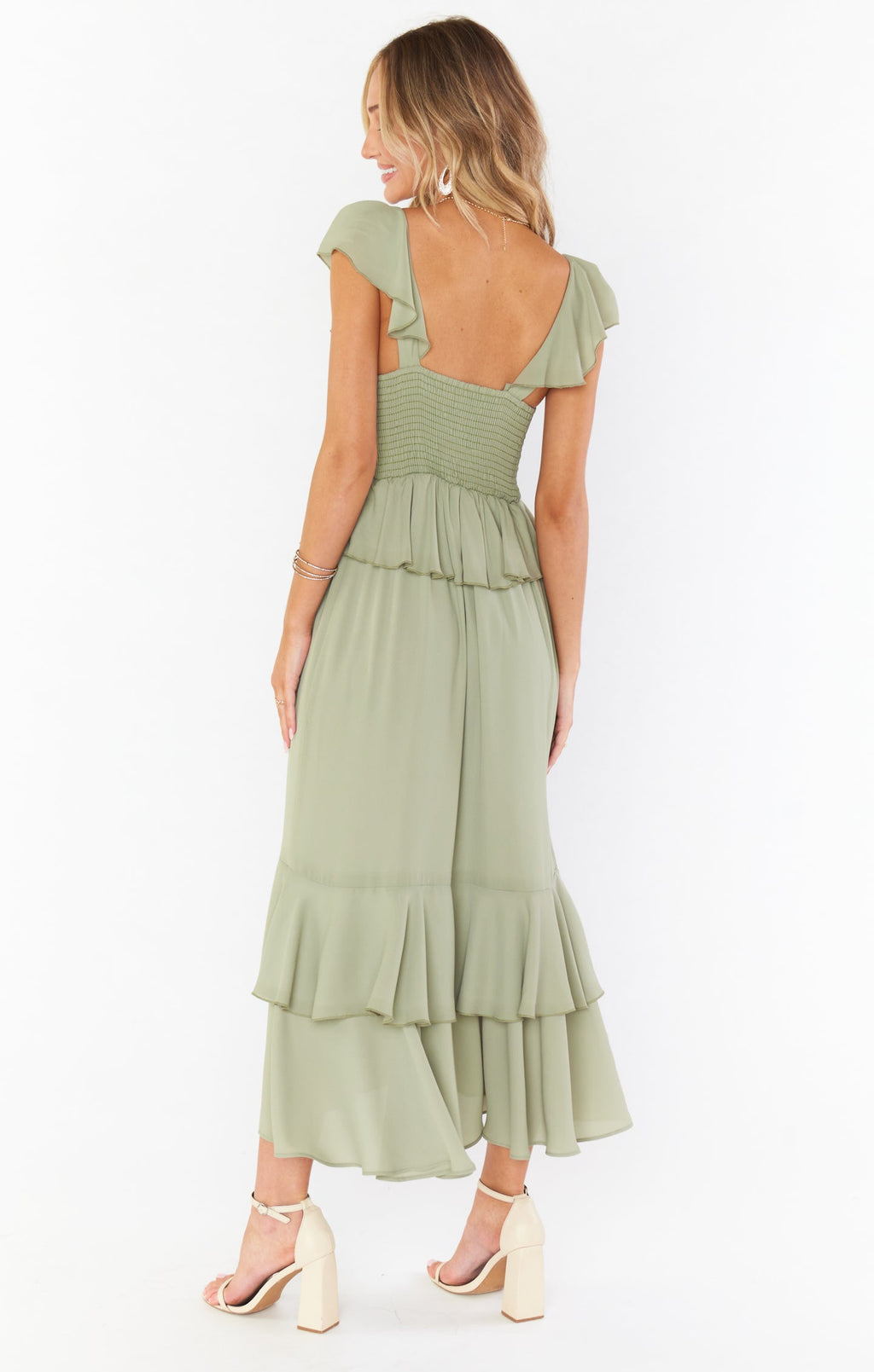 Reese Ruffle Dress ~ Moss Green Crisp
