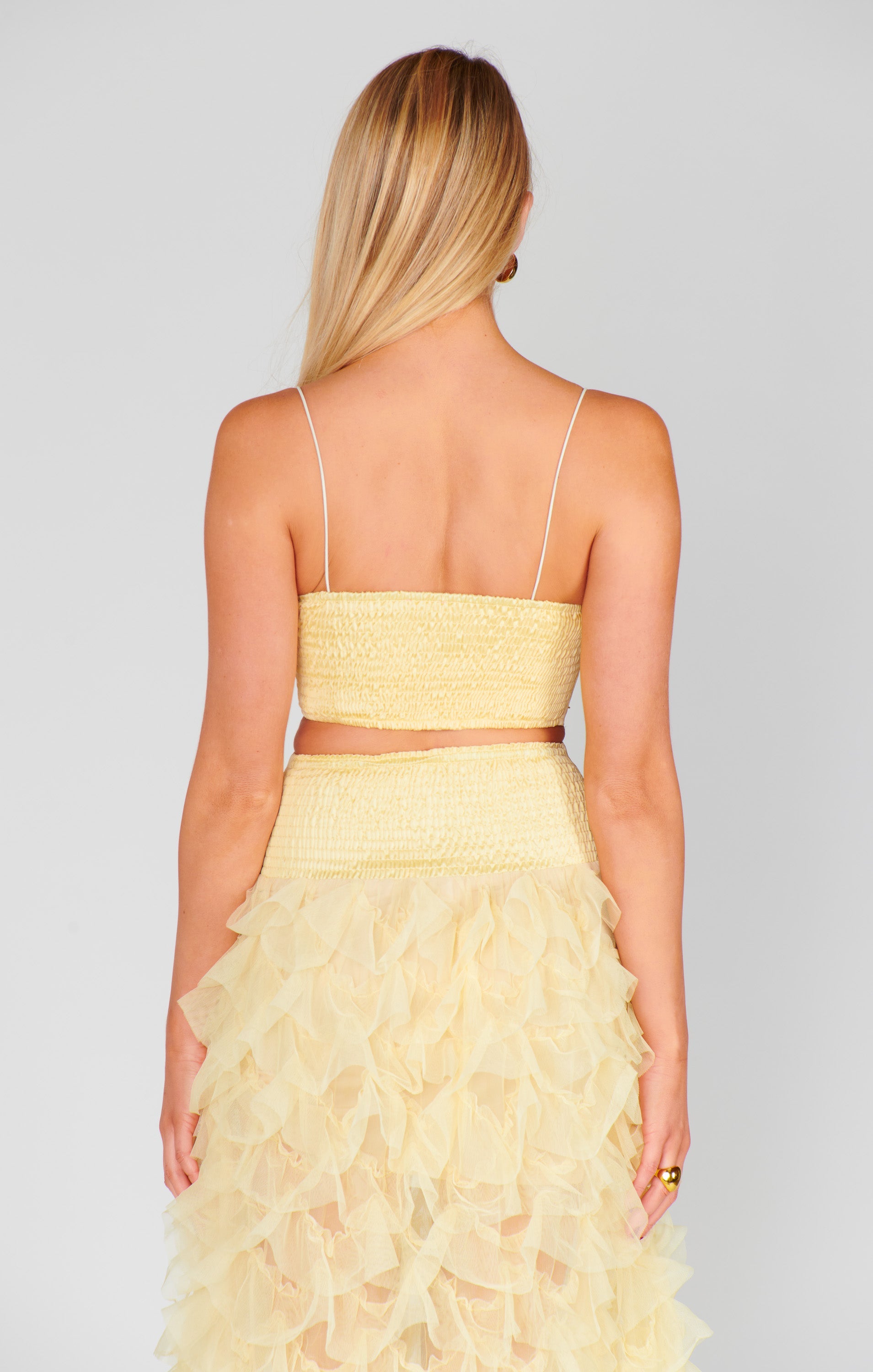 Tucker Top ~ Pale Yellow Luxe Satin