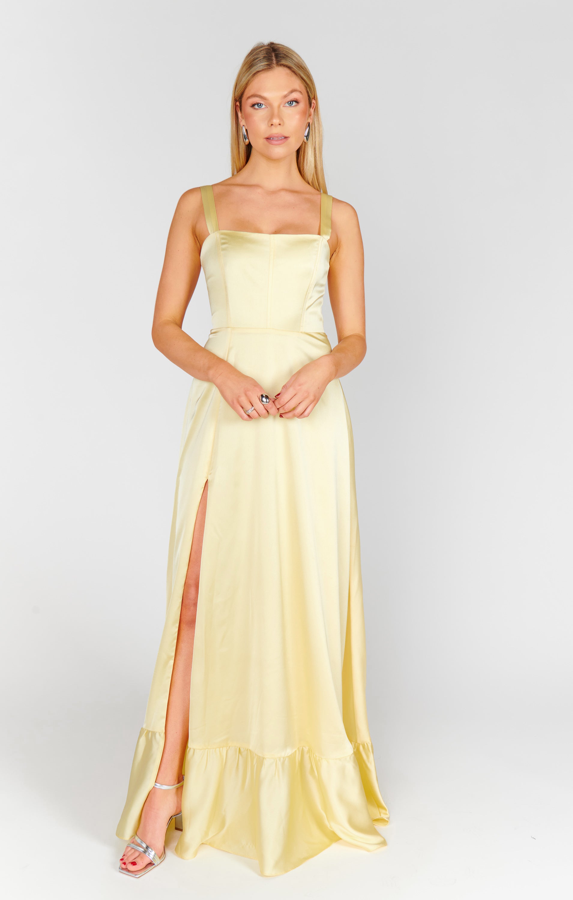 Clarissa Corset Dress ~ Pale Yellow Luxe Satin