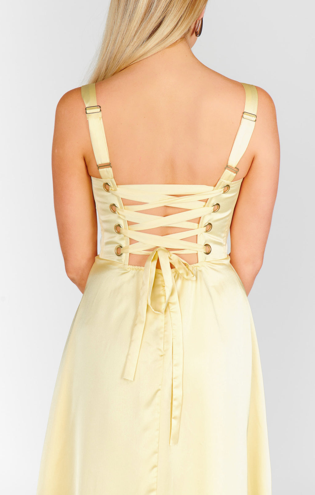 Clarissa Corset Dress ~ Pale Yellow Luxe Satin