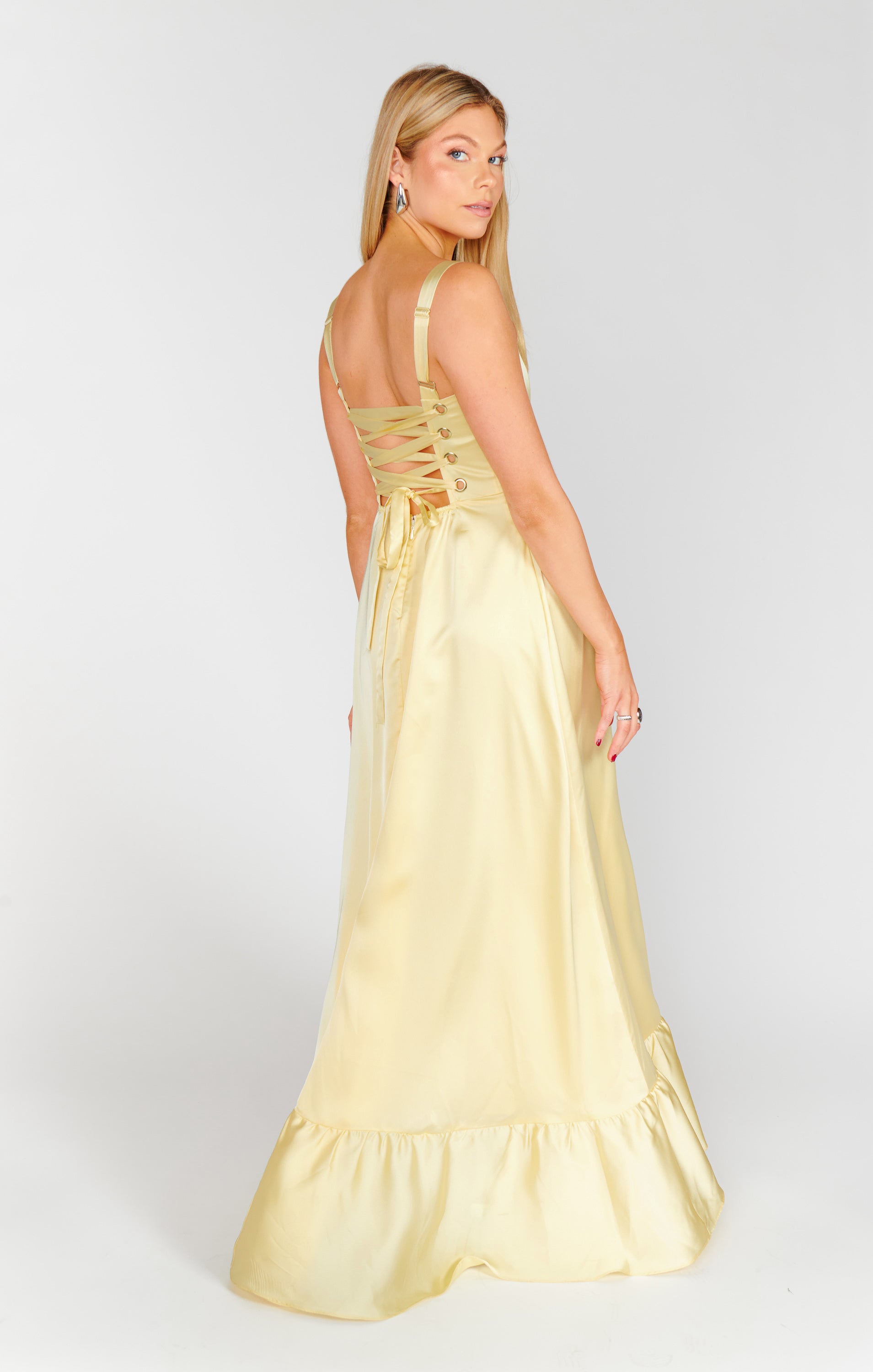 Clarissa Corset Dress ~ Pale Yellow Luxe Satin