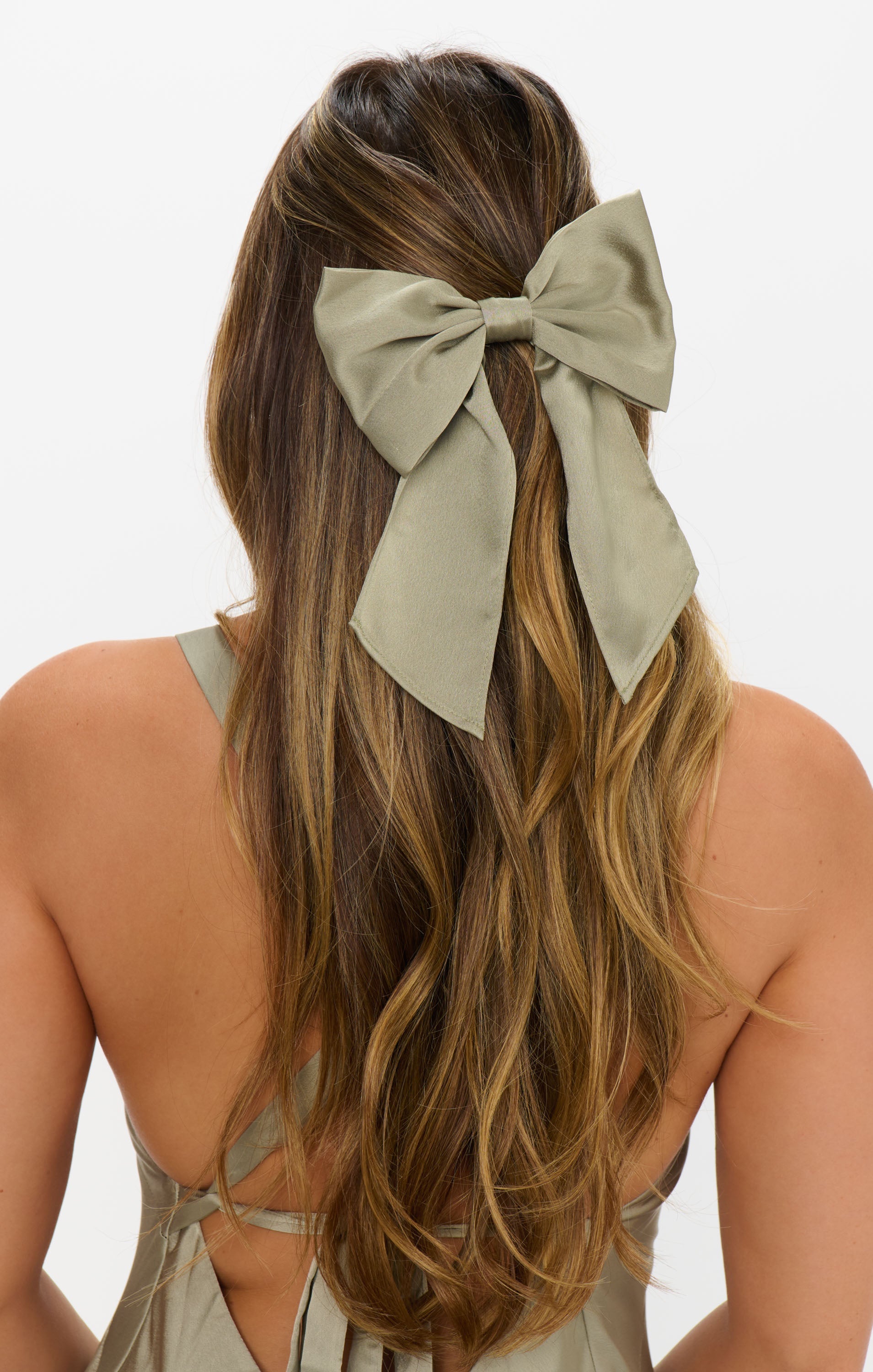 Elsa Bow ~ Moss Green Luxe Satin
