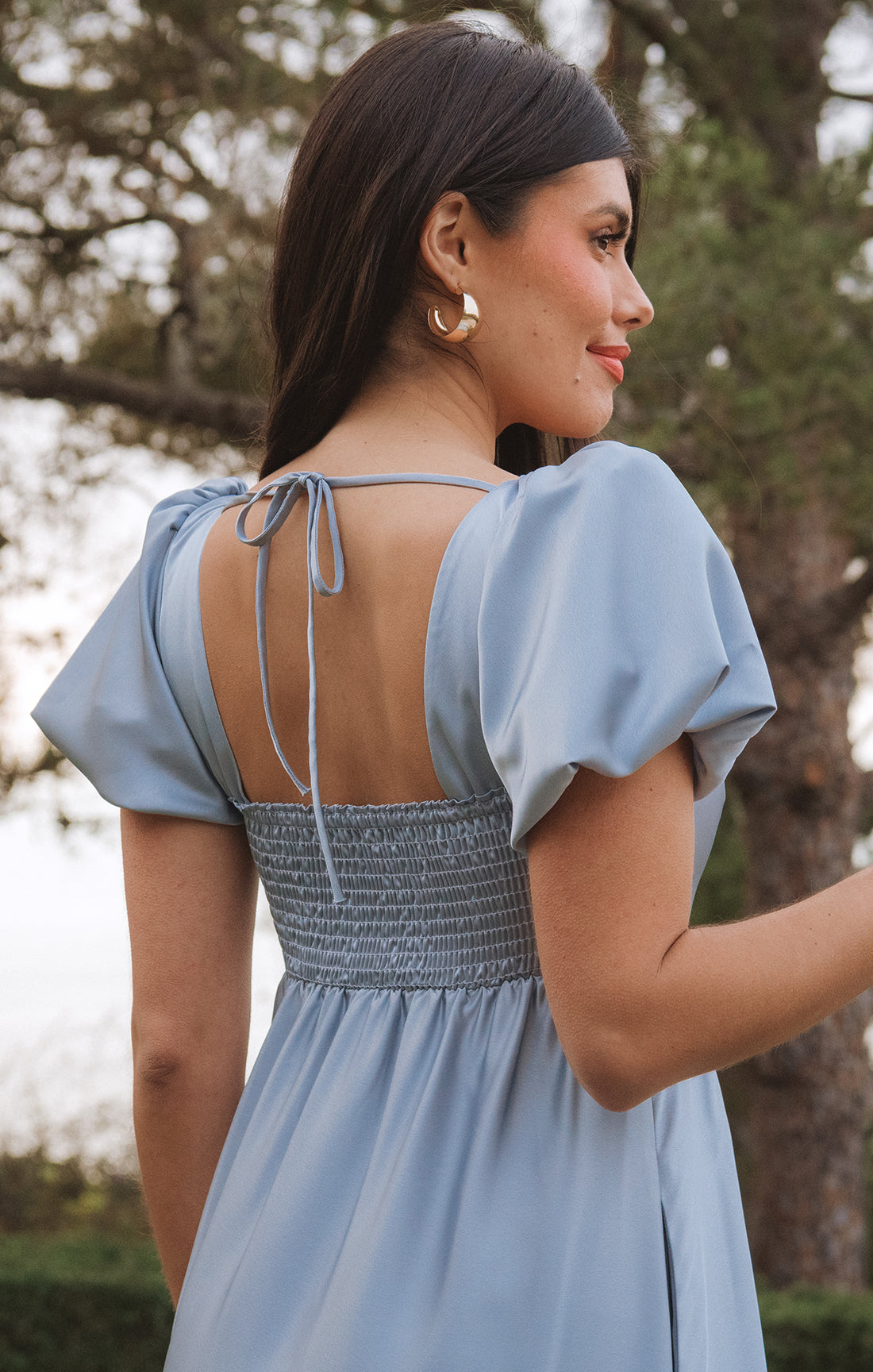 Nora Maxi Dress ~ Steel Blue Luxe Satin