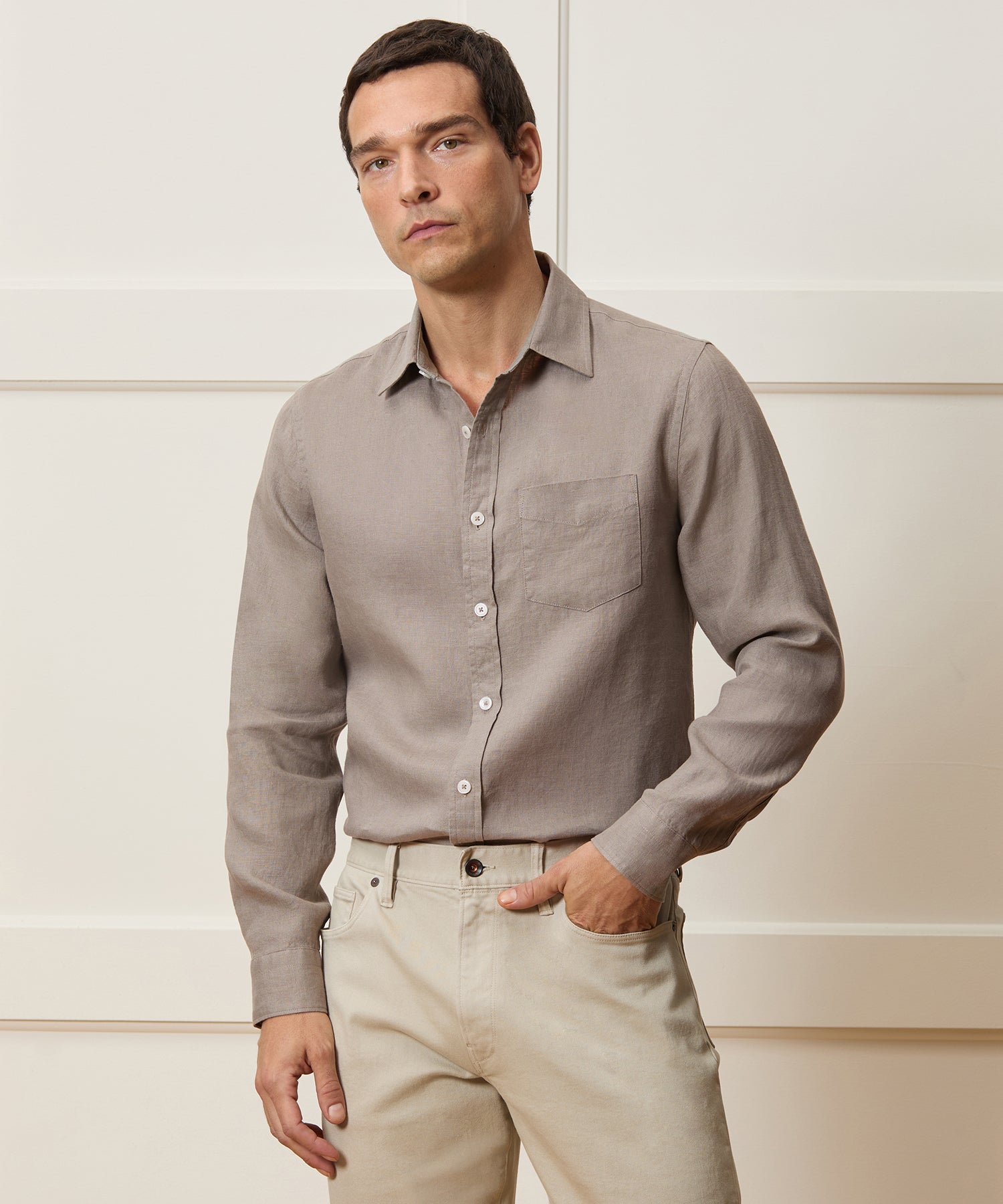 Slim Sea Soft Irish Linen Point Collar Shirt