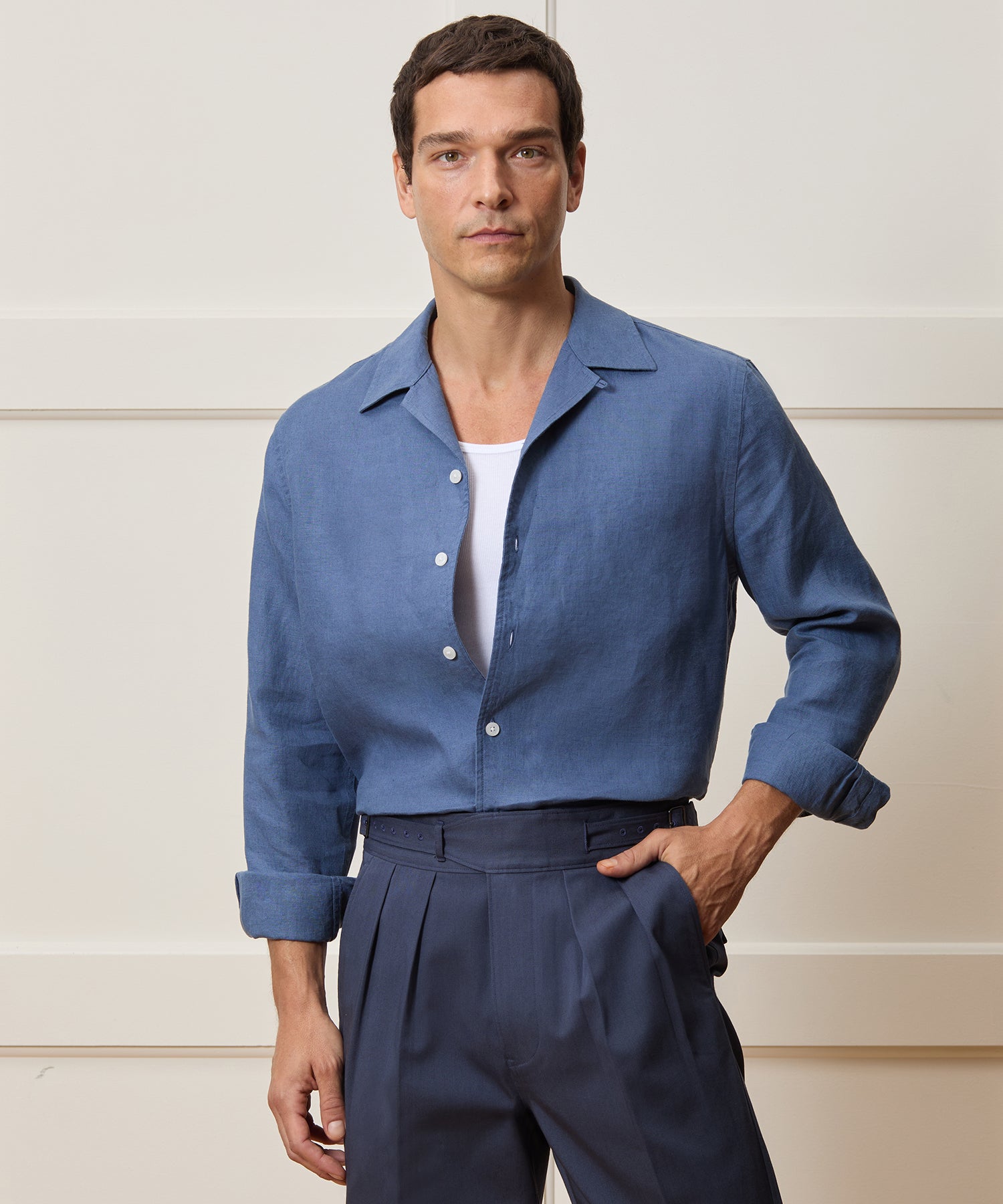 Cropped Sea Soft Irish Linen Camp Collar Shirt