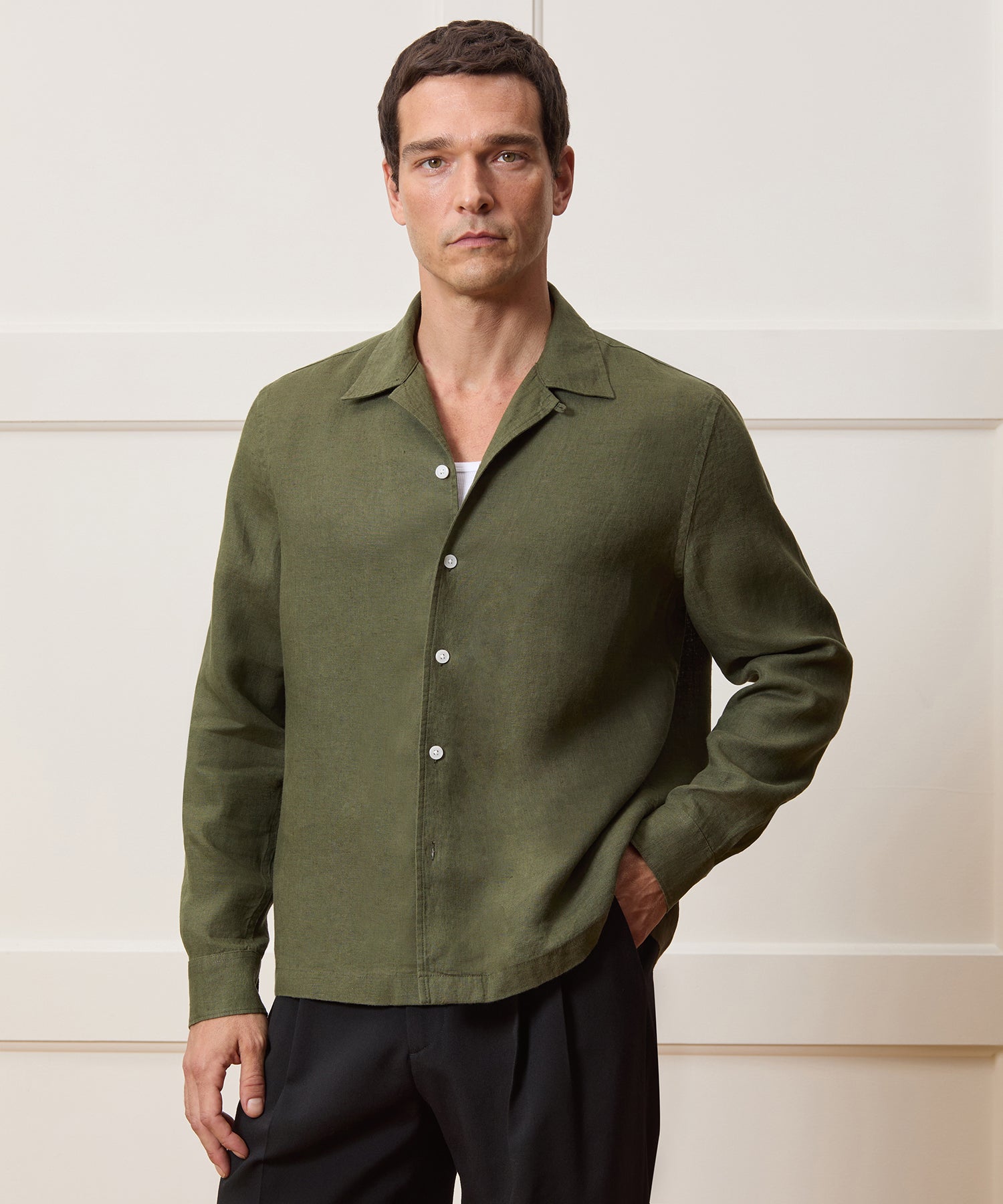 Cropped Sea Soft Irish Linen Camp Collar Shirt