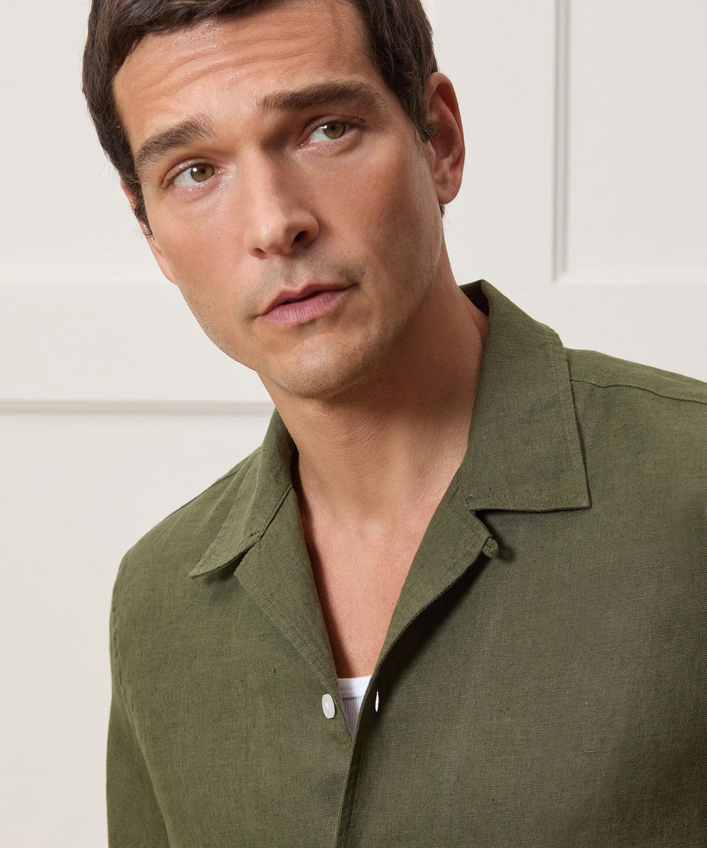 Cropped Sea Soft Irish Linen Camp Collar Shirt