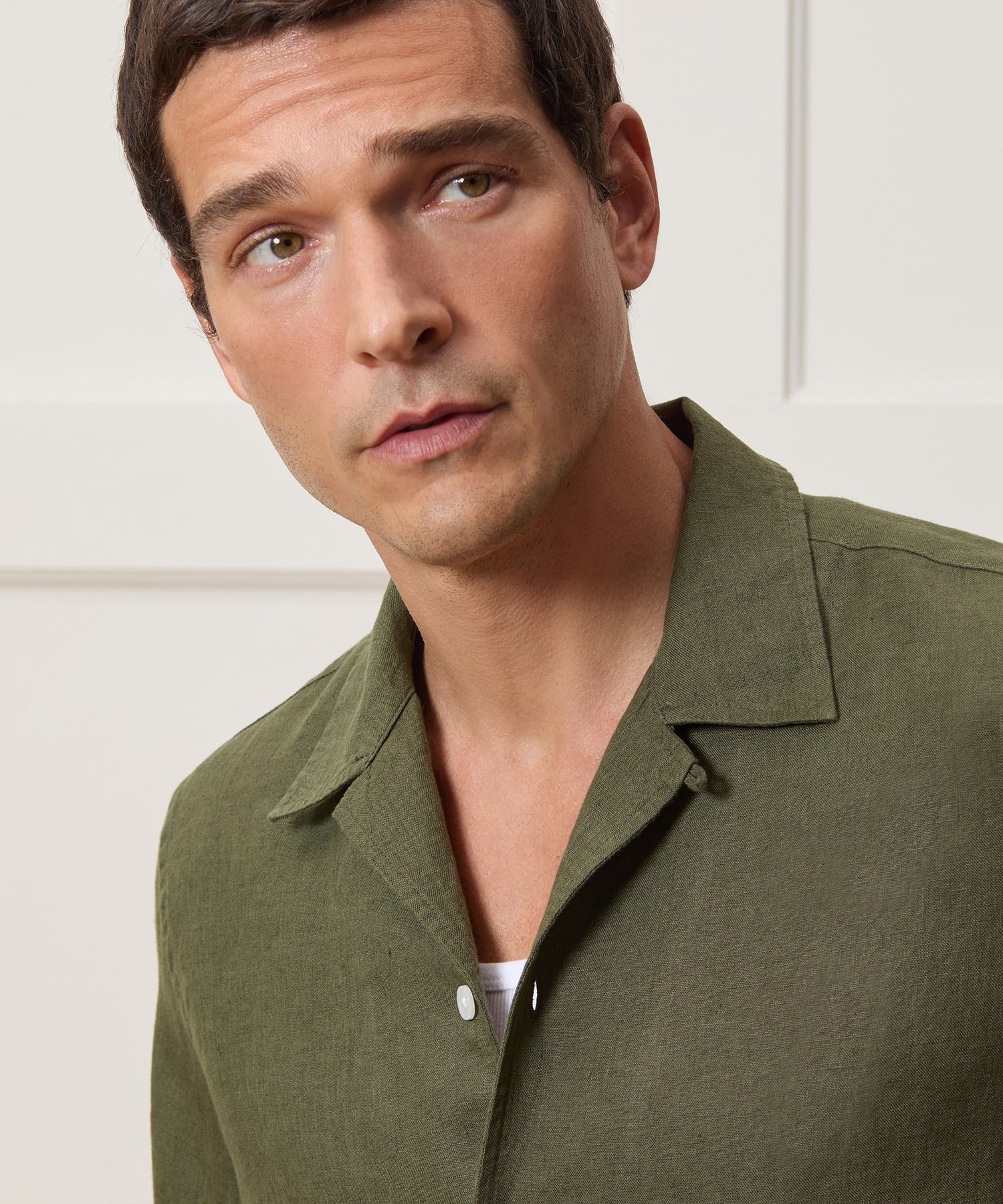 Cropped Sea Soft Irish Linen Camp Collar Shirt