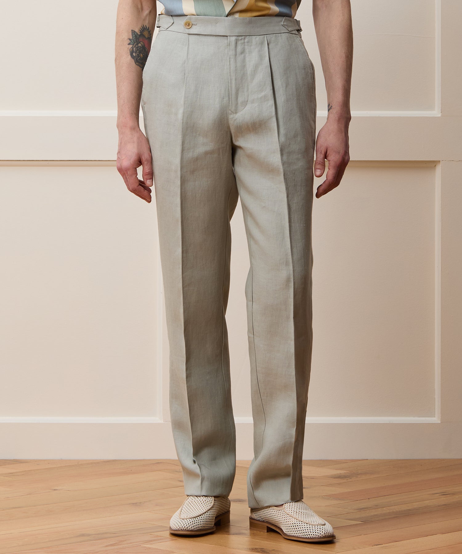 Straight Fit Irish Linen Side Tab Trouser
