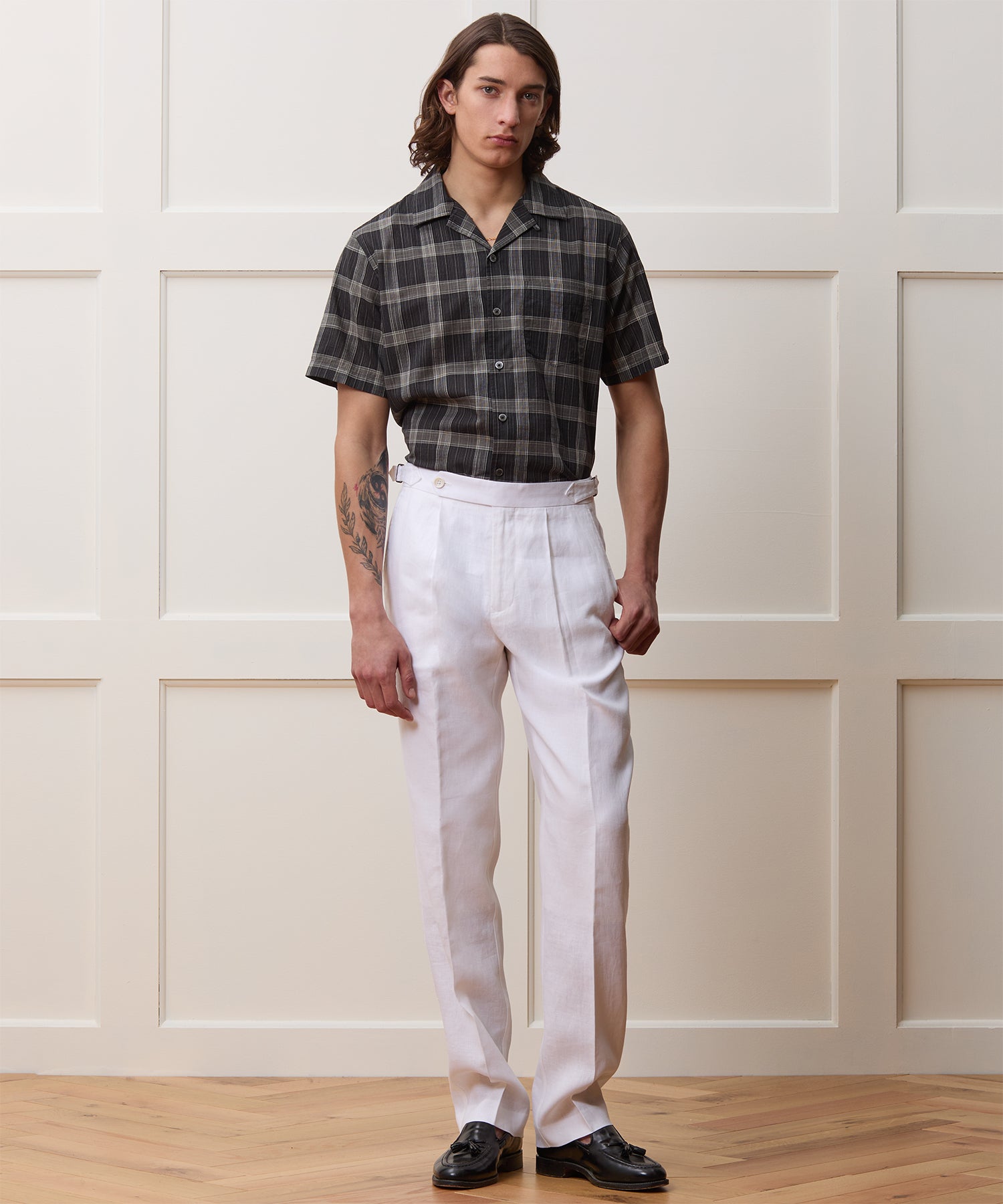 Straight Fit Irish Linen Side Tab Trouser