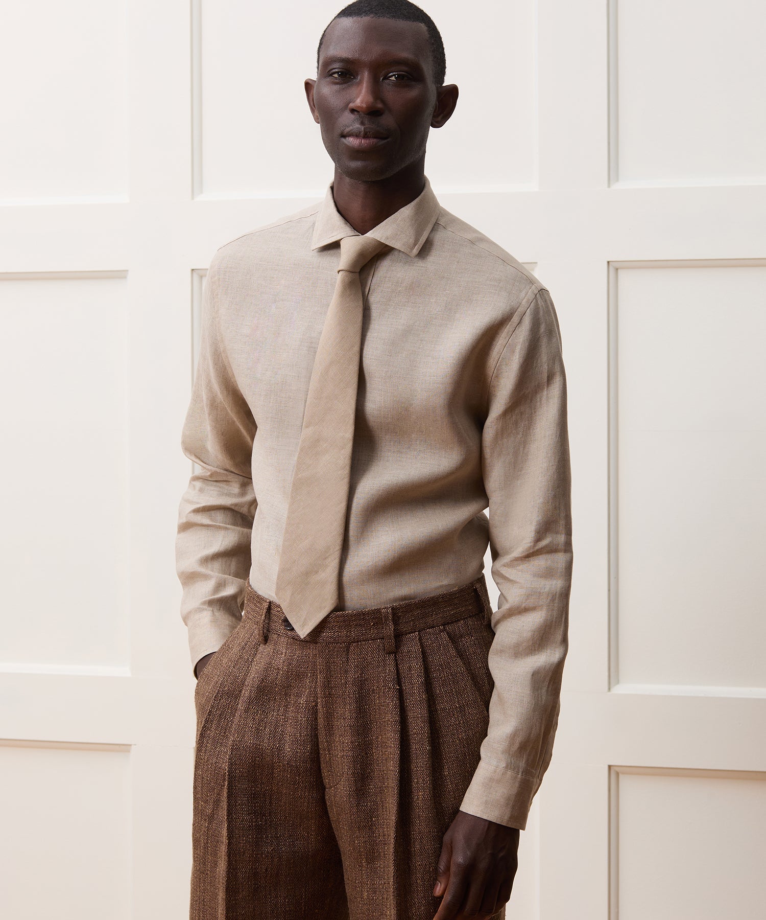 Italian Linen Spread Collar Dress Shirt