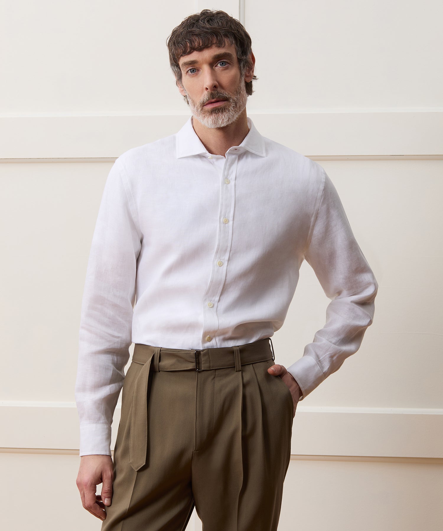 Italian Linen Spread Collar Dress Shirt