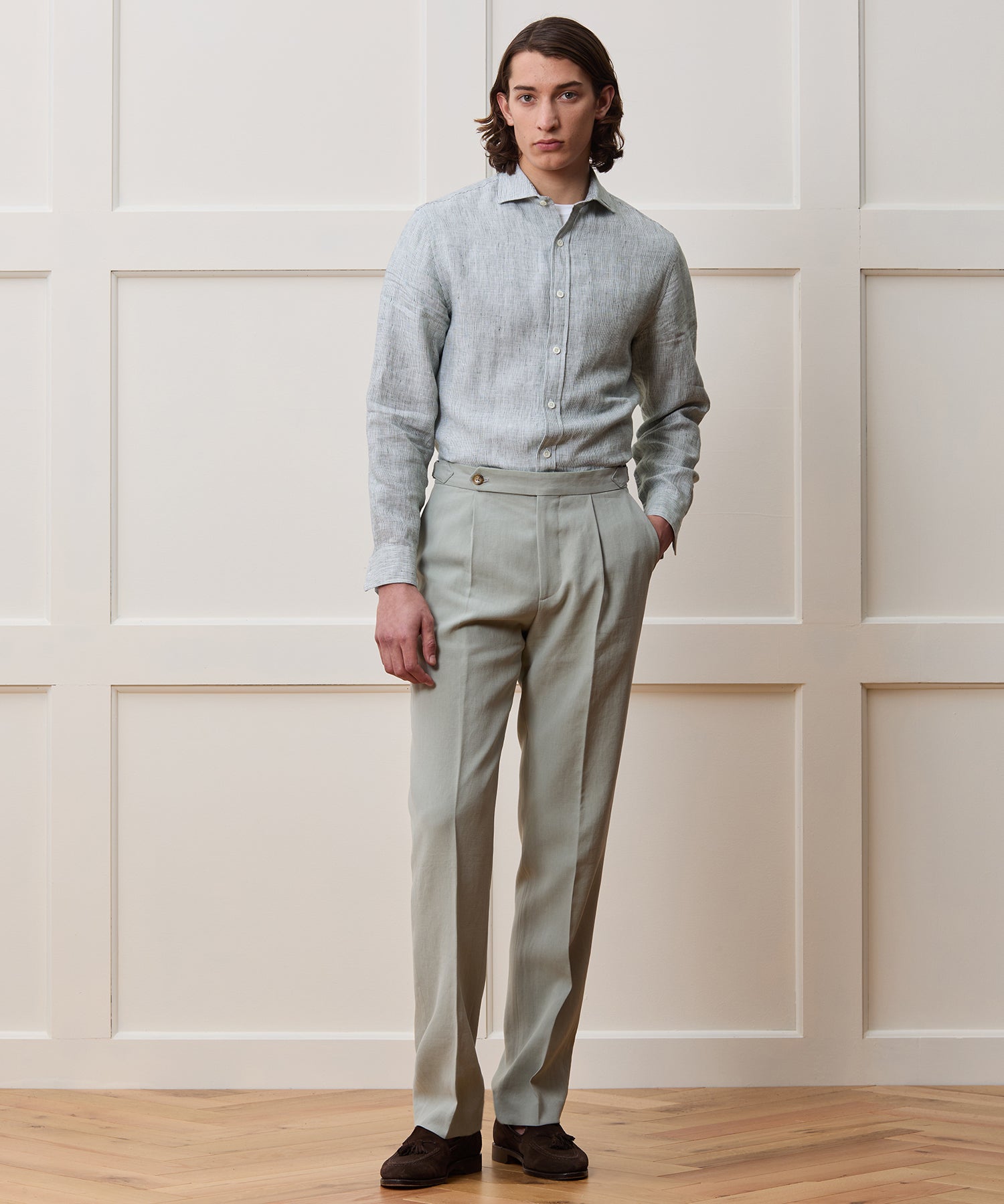 Italian Linen Spread Collar Dress Shirt