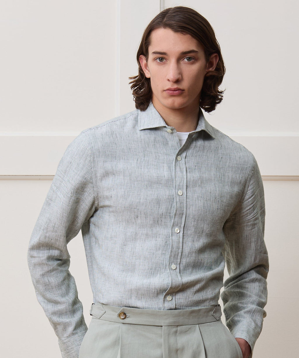 Italian Linen Spread Collar Dress Shirt
