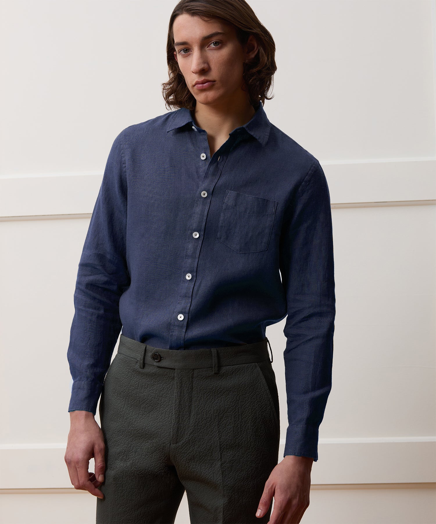 Slim Sea Soft Irish Linen Point Collar Shirt