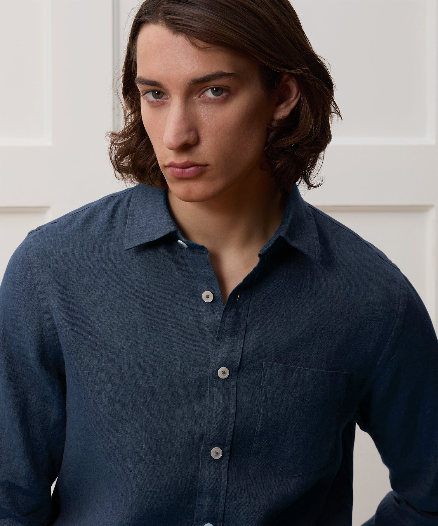 Slim Sea Soft Irish Linen Point Collar Shirt