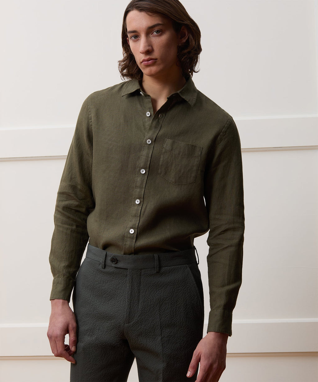 Slim Sea Soft Irish Linen Point Collar Shirt