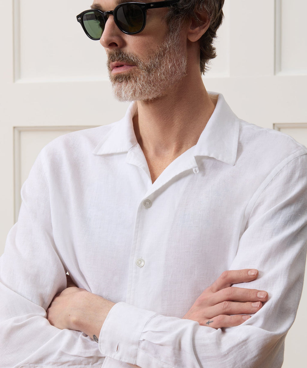 Cropped Sea Soft Irish Linen Camp Collar Shirt