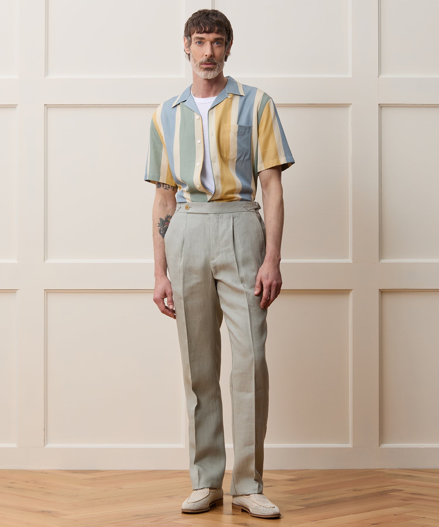 Straight Fit Irish Linen Side Tab Trouser