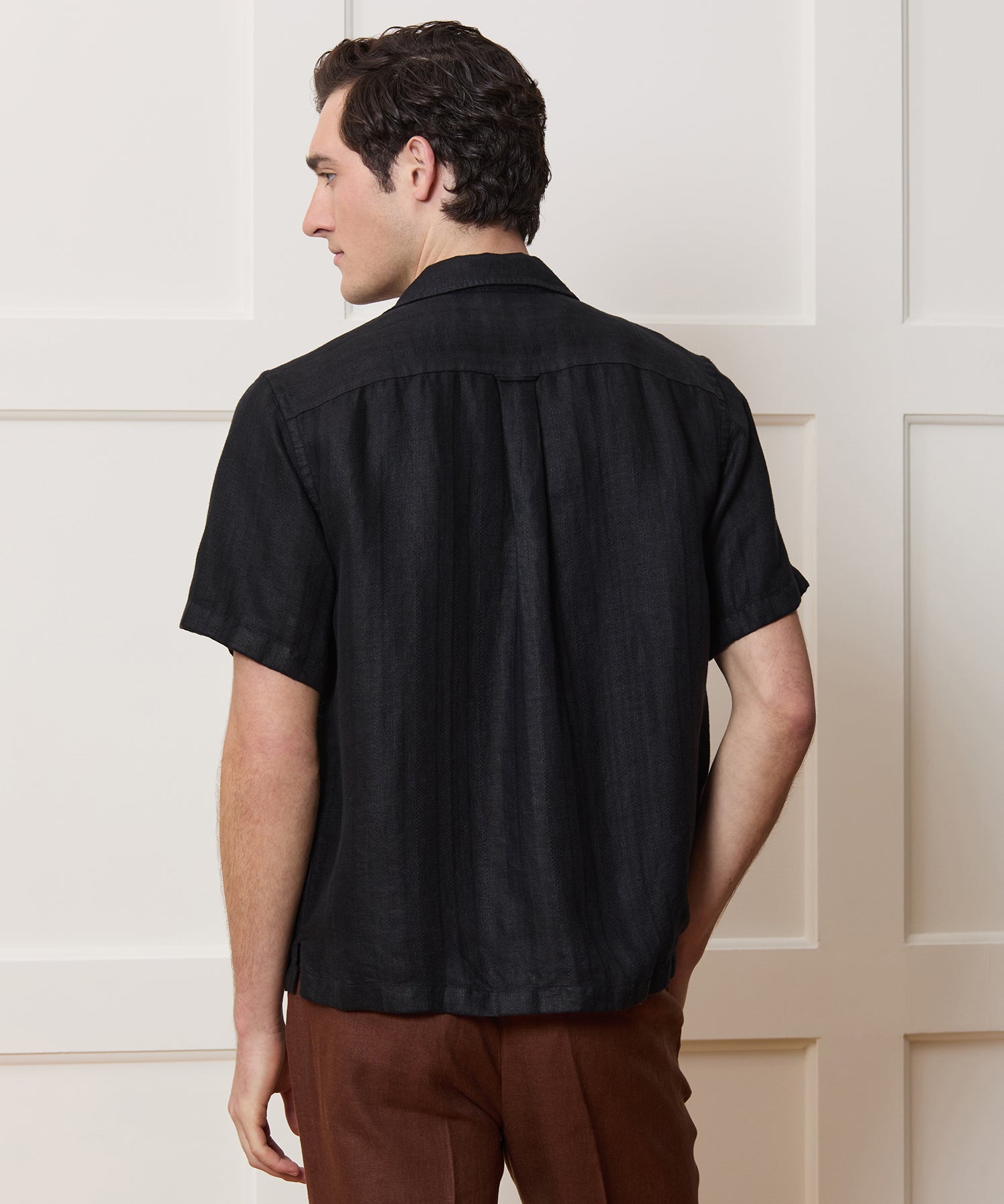 Textured Cropped Sea Soft Irish Linen Camp Collar Shirt