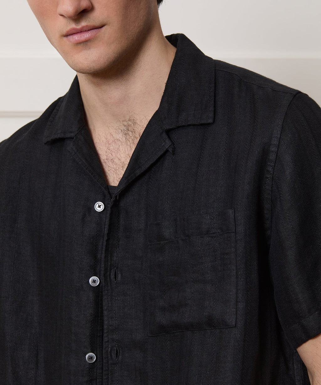 Textured Cropped Sea Soft Irish Linen Camp Collar Shirt