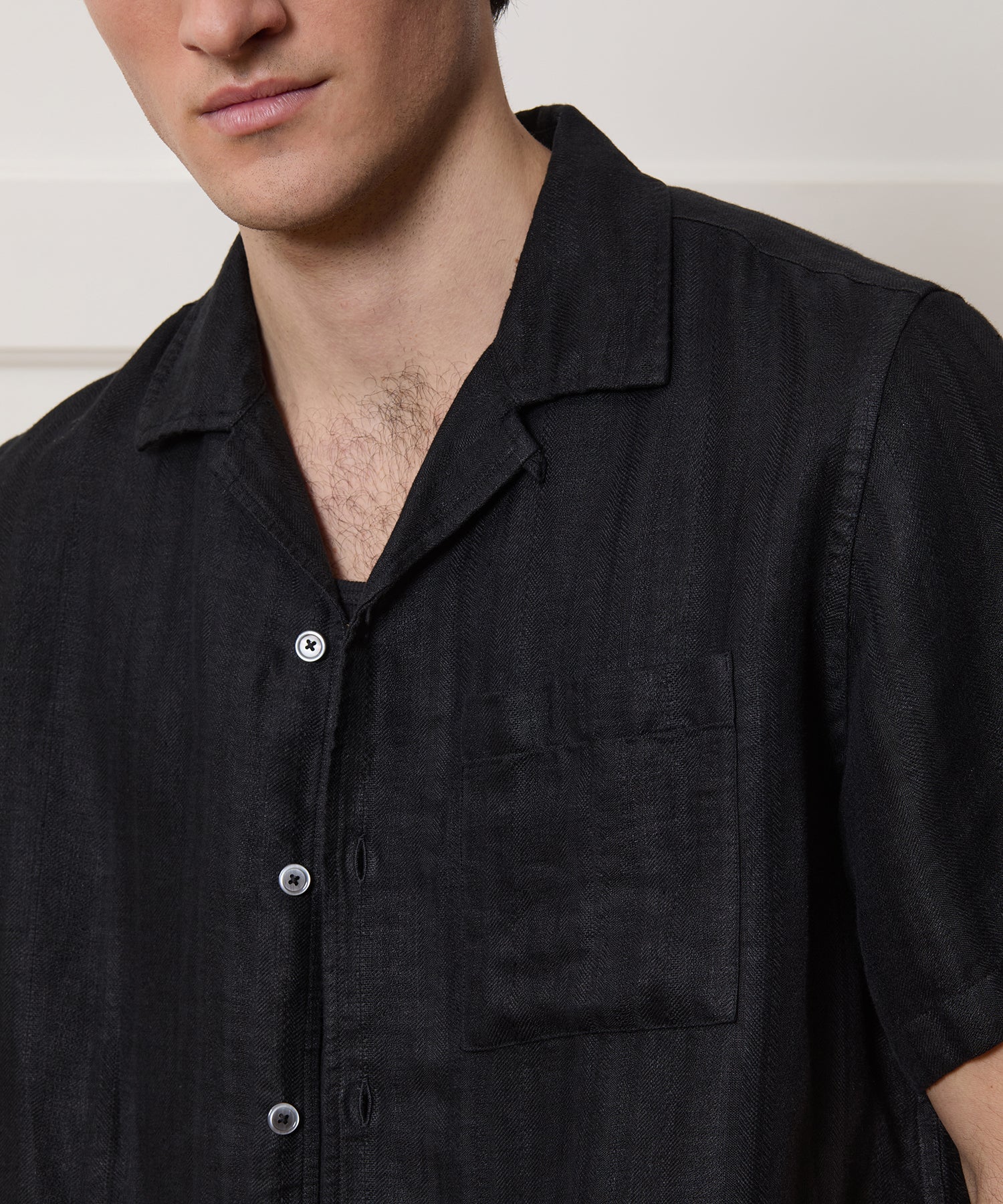 Textured Cropped Sea Soft Irish Linen Camp Collar Shirt