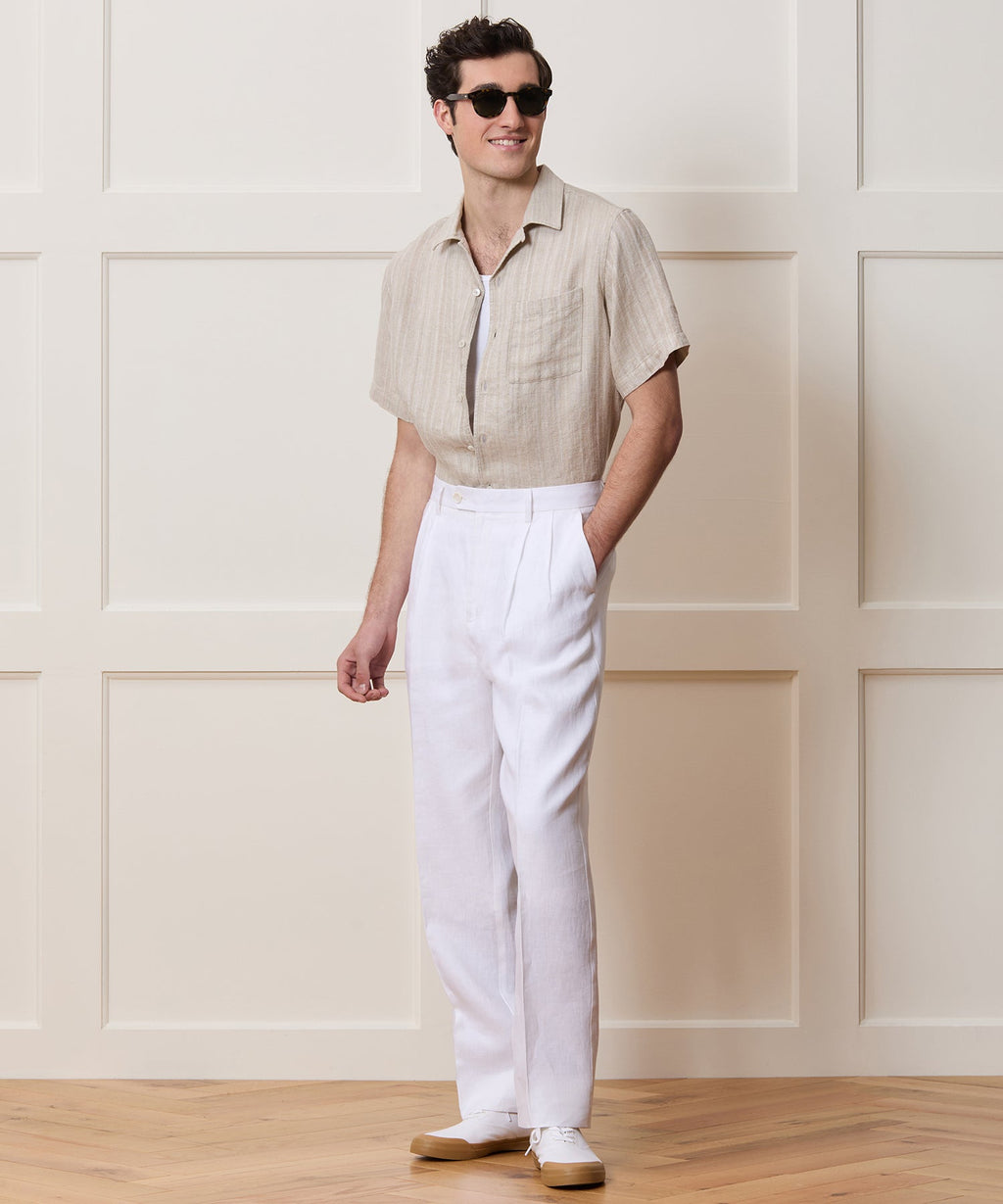 Textured Cropped Sea Soft Irish Linen Camp Collar Shirt