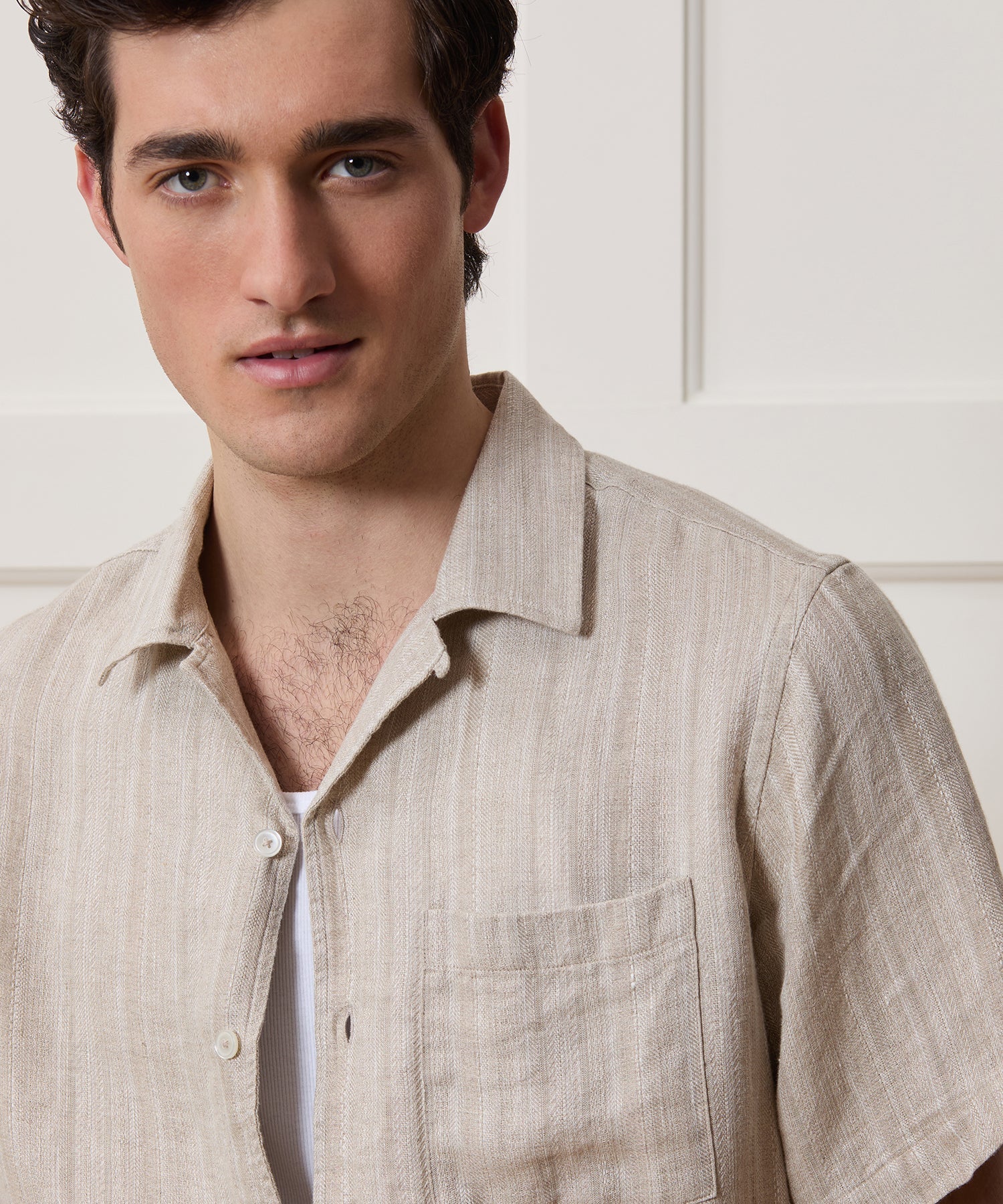 Textured Cropped Sea Soft Irish Linen Camp Collar Shirt