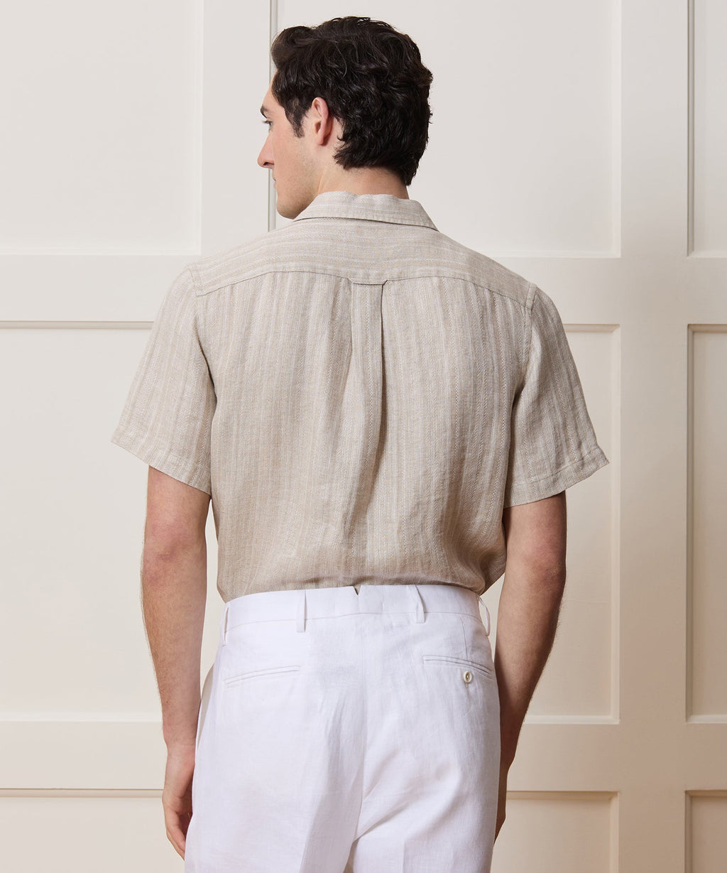 Textured Cropped Sea Soft Irish Linen Camp Collar Shirt