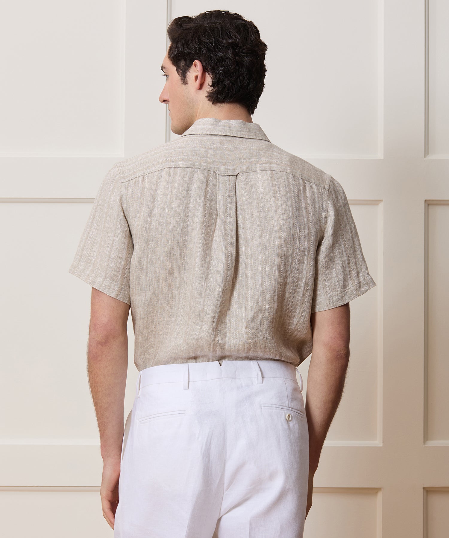 Textured Cropped Sea Soft Irish Linen Camp Collar Shirt