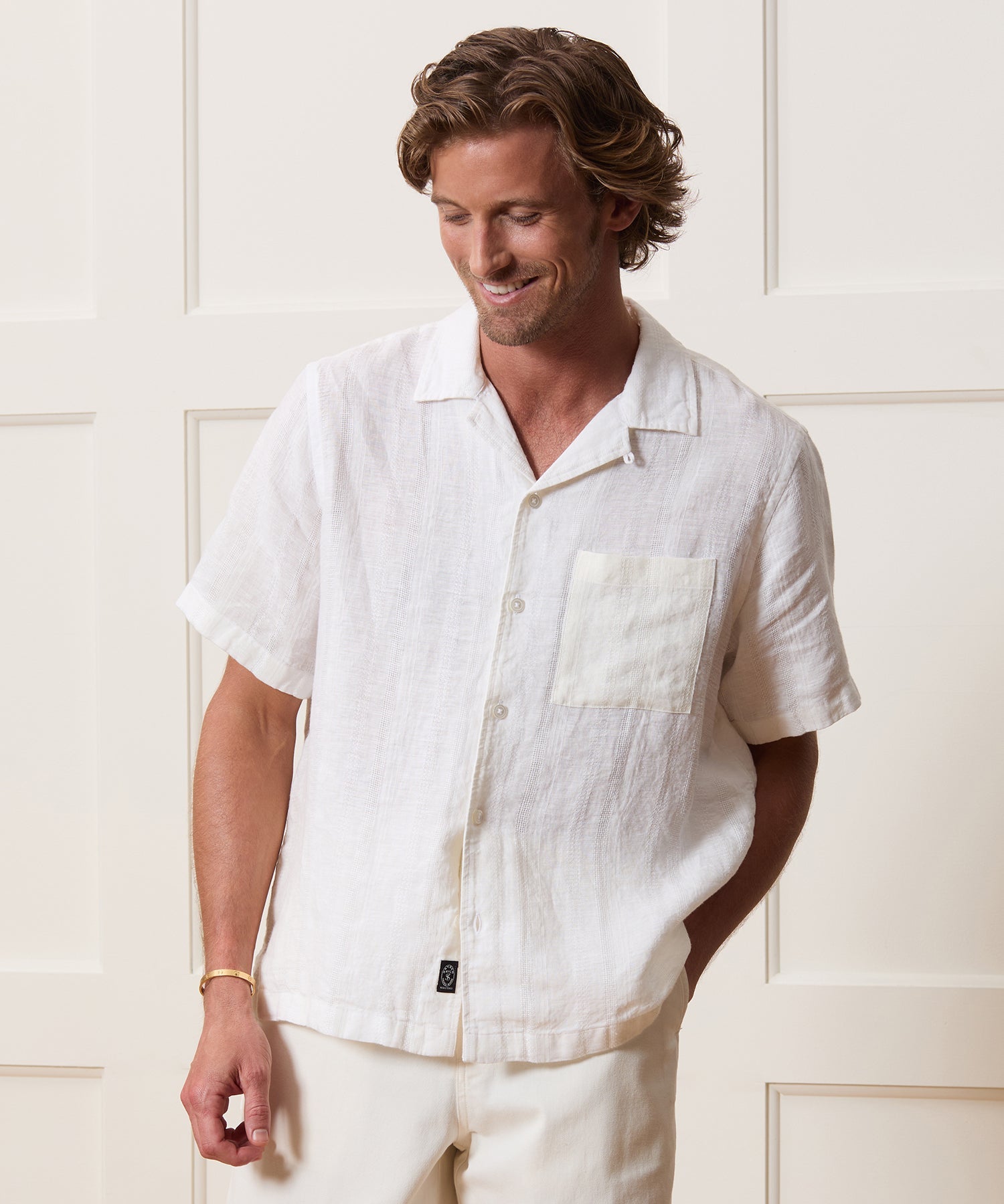 Textured Cropped Sea Soft Irish Linen Camp Collar Shirt