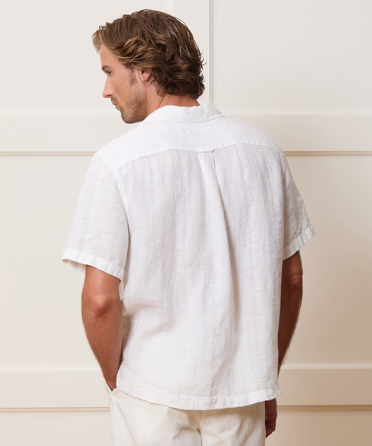 Textured Cropped Sea Soft Irish Linen Camp Collar Shirt