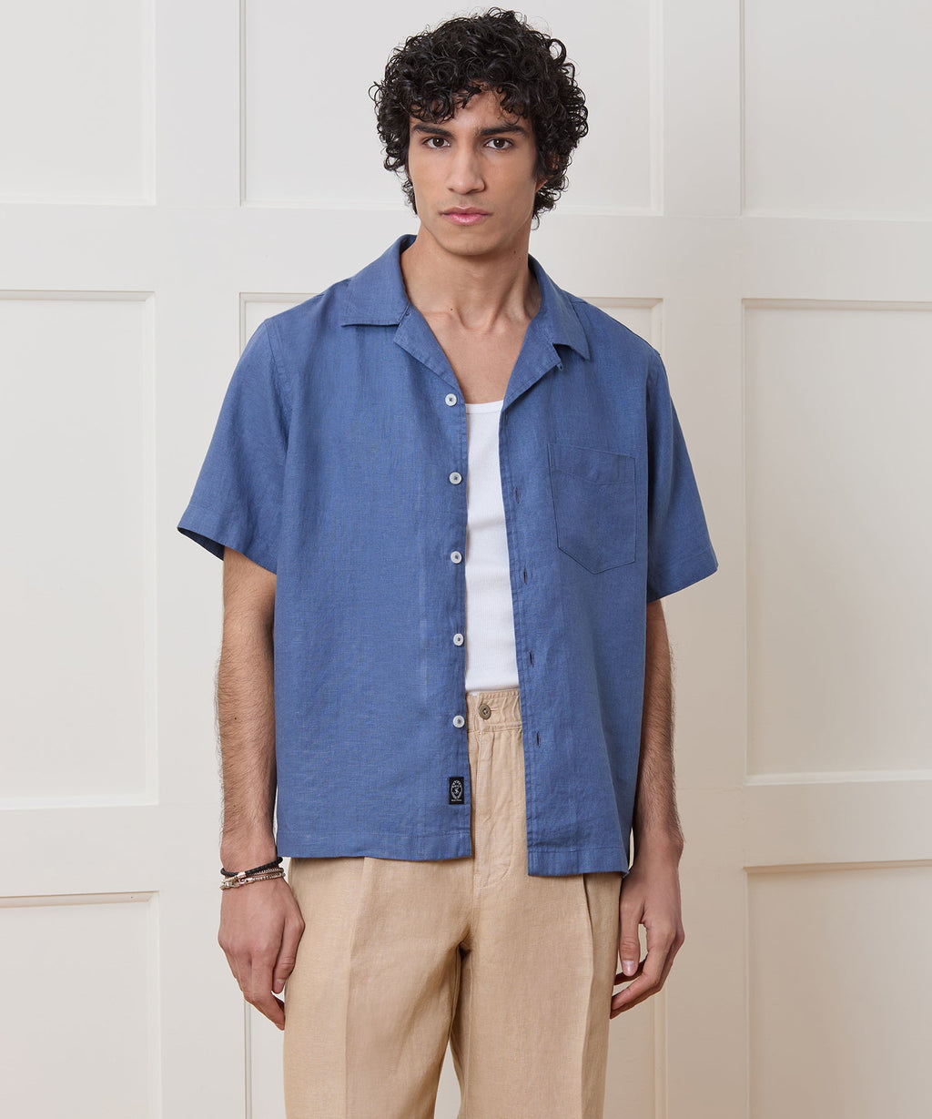 Cropped Sea Soft Irish Linen Camp Collar Shirt